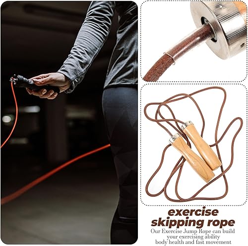 Miniatura 4 de STOBAZA Weighted Leather Jump Rope with Wooden Handle Wear-resistant Fitness Skipping Rope for Adults Ergonomic Physical Education Equipment for Fat