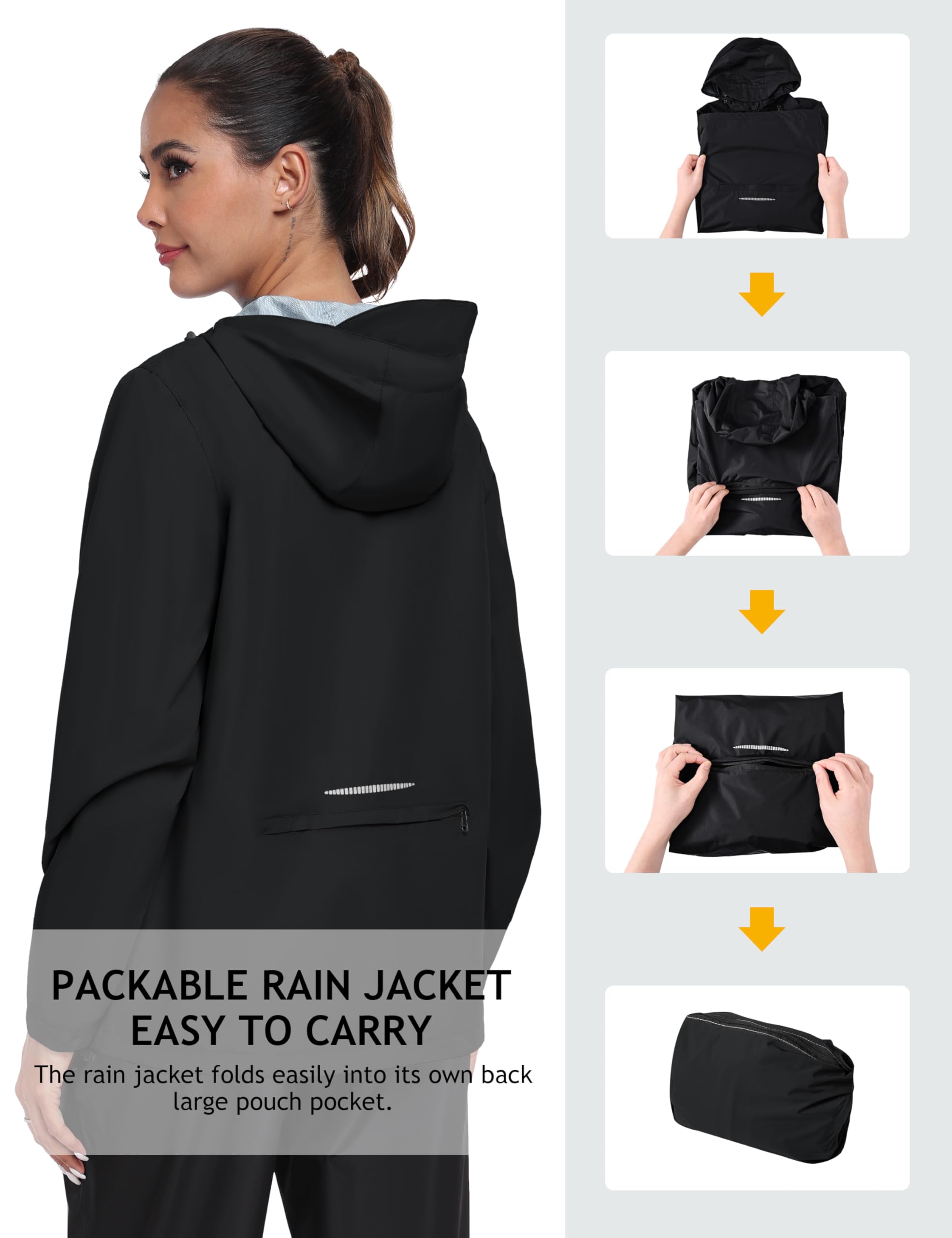 MoFiz Chaquetas Impermeables Mujer Chaqueta Chubasquero Plegable Ligero Cortavientos Impermeable para Ciclismo Acampada Trekking Viajes Senderismo