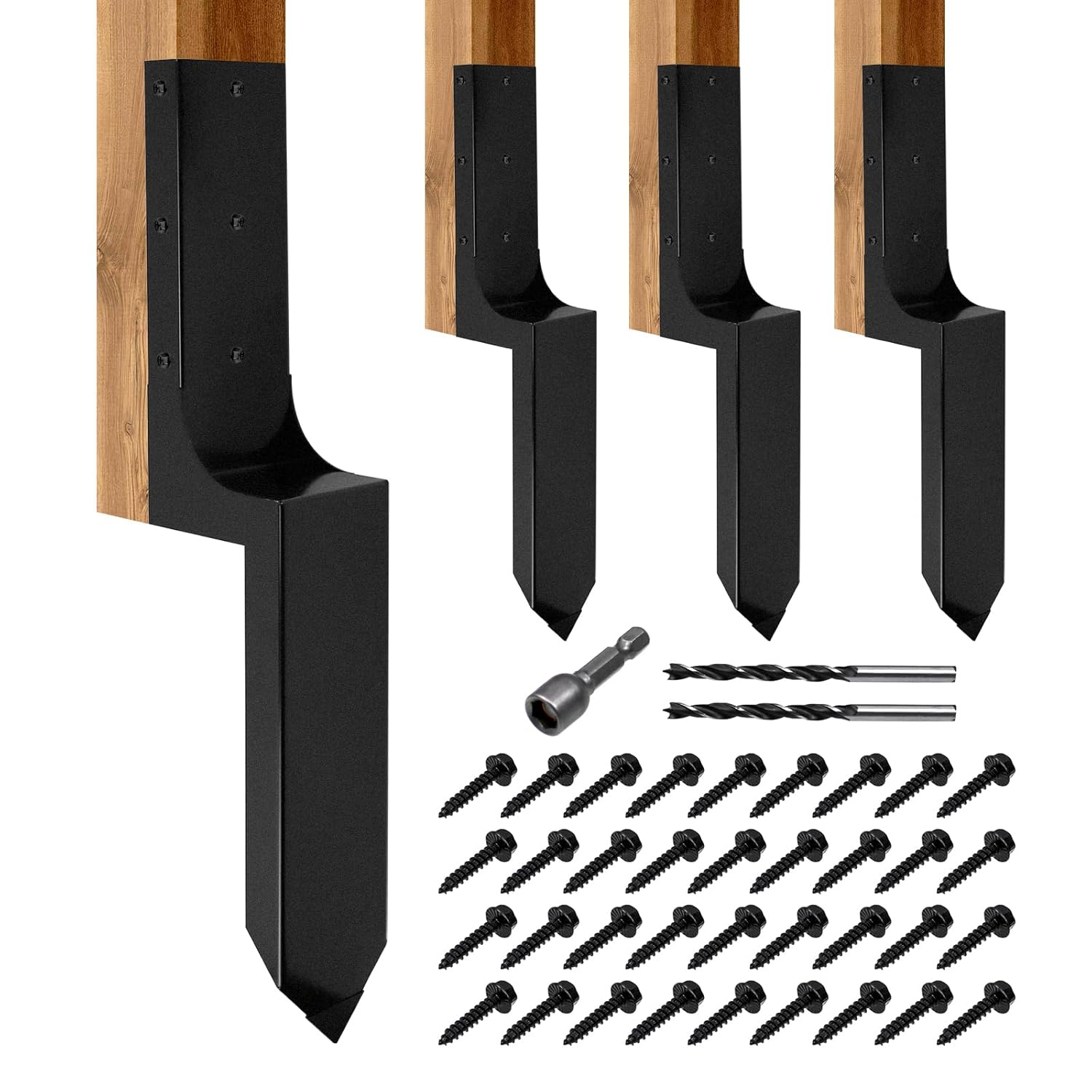 Fence Post Repair Kit,Heavy-Duty Steel 4"x4" Fence Post Anchor Ground Spike for Repairing Broken Wooden Fence Post Repair Stakes(4 Pack/Inner Diameter 3.6"x3.6")