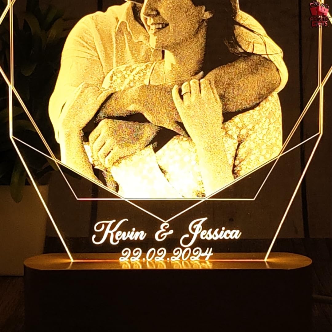 Artistic Gifts Acrylic Handcrafted Personalized 3D Illusion Photo Lamp for Couples| Customized Photo Frame Night Lamp Wedding Anniversary Gift for Valentine, Couple, Wife, Husband, Parents, Friends. 2