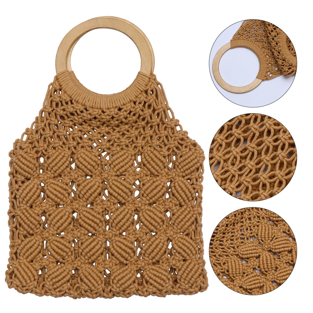 BESPORTBLE Corda Borsa Intrecciata di Cotone in Tote Marrone Spiaggia