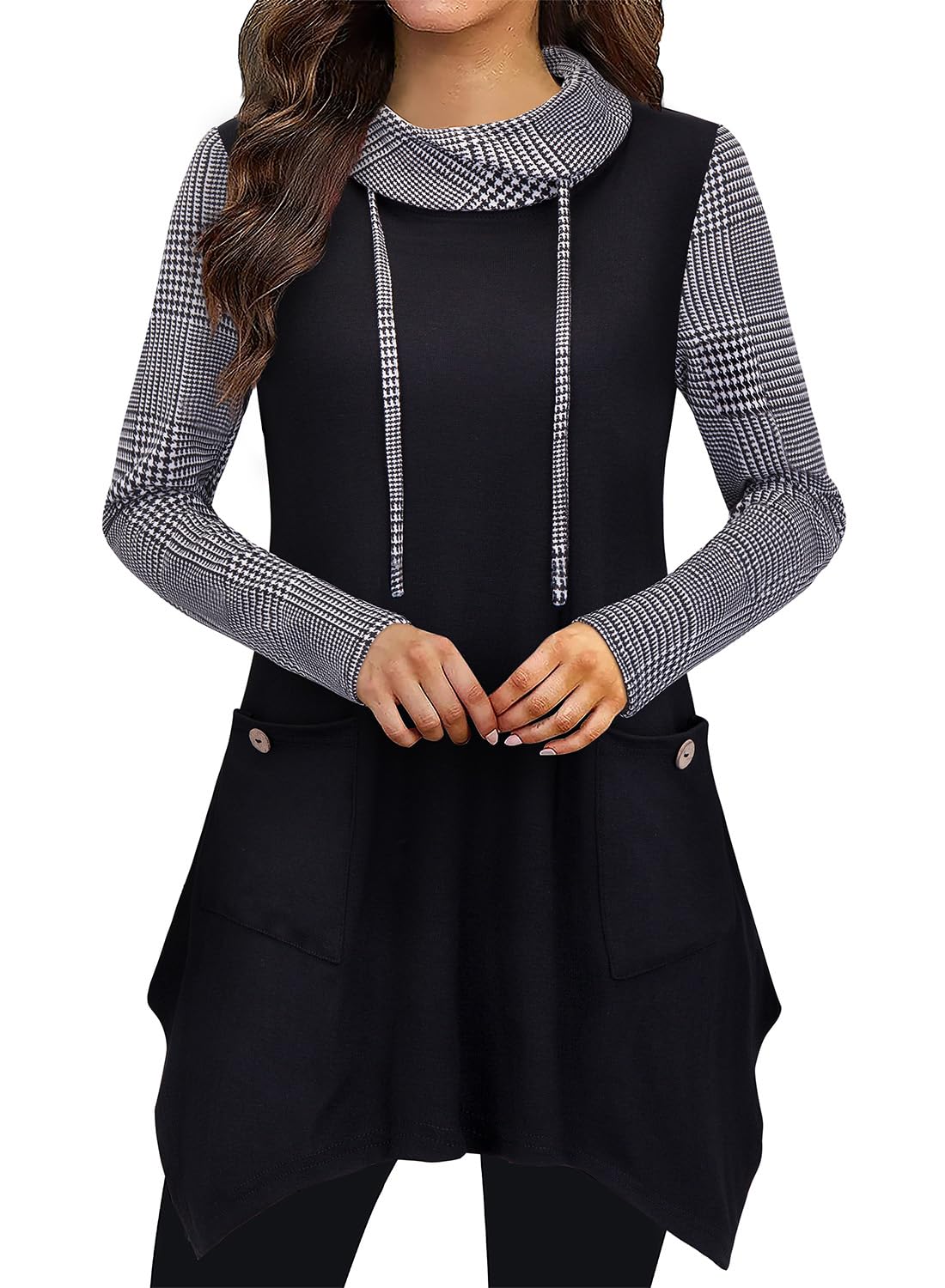 Bulotus Womens Sweaters 2025 Winter Cowl Neck Long Asymmetrical Tunic Sweaters for Leggings Holiday Vacation Tops