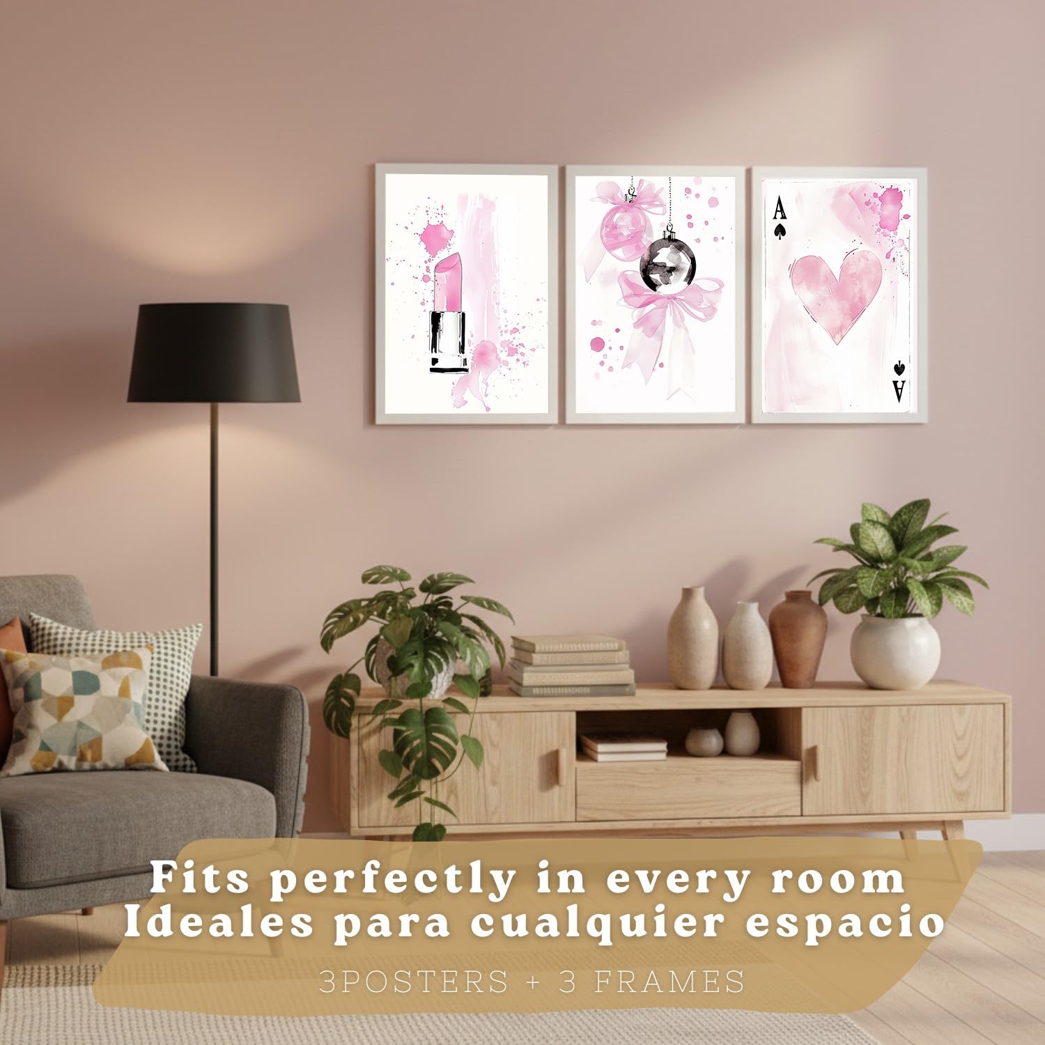 Nacnic Set De 3 Laminas Decorativas Adolescente Cuadros Salon Modernos - Posters Decorativos Rosas Pintalabios, Y Reina Decoración Dormitorios Cocina Baño A3 Marco Blanco