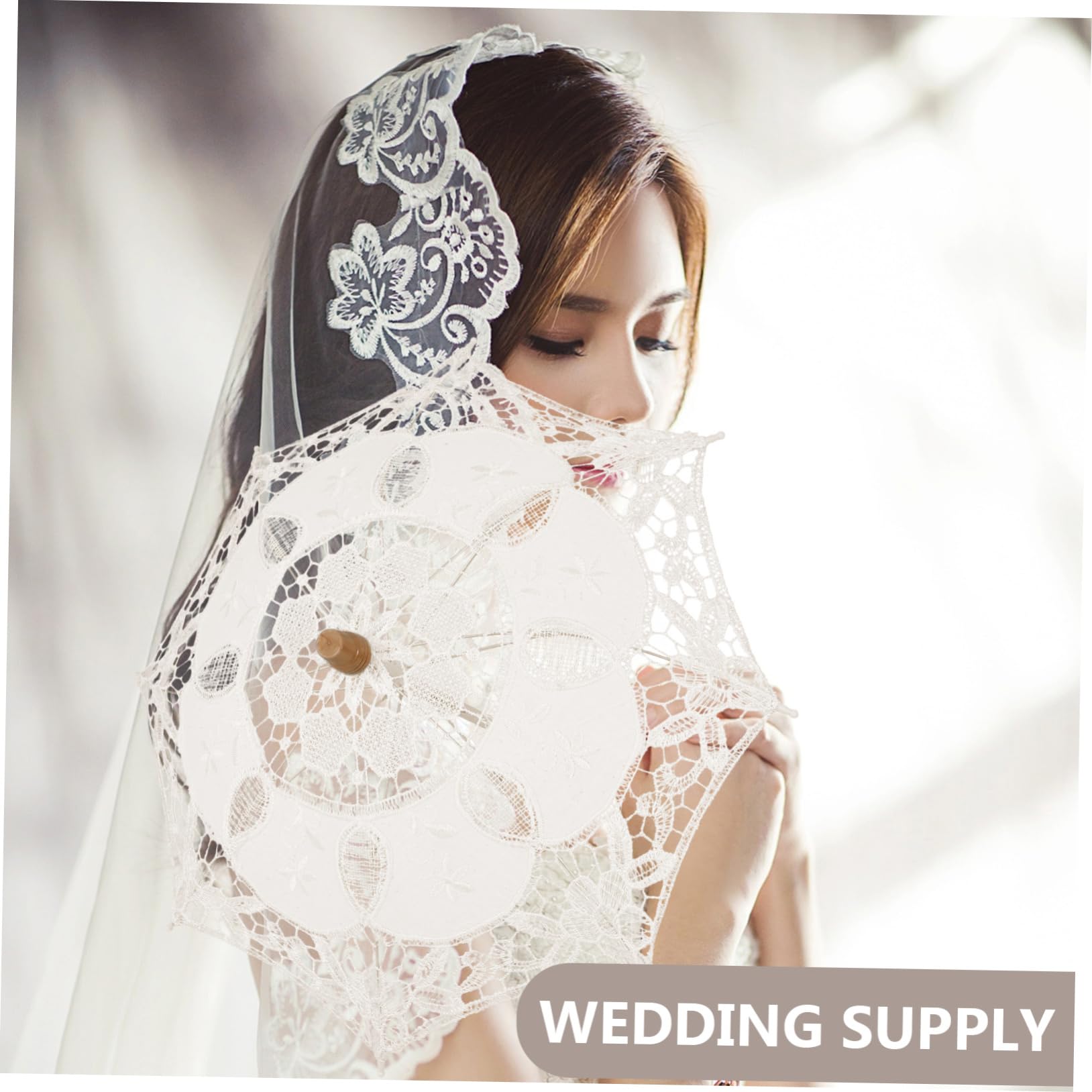 UPKOCH 3stücke Hochzeit Spitzen-regenschirm Eleganter Lace Parasol Aus Tragbarer Hochzeits-schirm Für Braut Und Fotografie Vintage Deko Für Tanzveranstaltungen Und Feiern