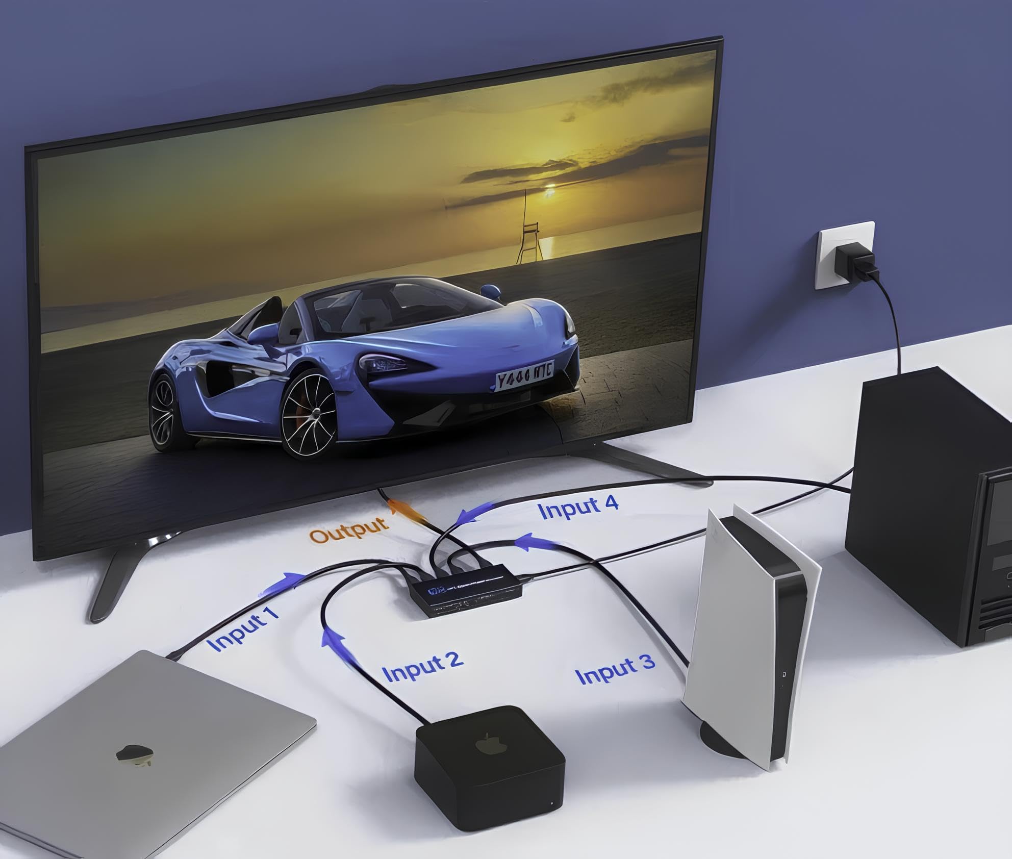 Interruttore HDMI Multiviewer 4x1 con divisione dello schermo, telecomando, risoluzione 4K/30Hz, 4 ingressi HDMI a 1 schermo, custodia in metallo