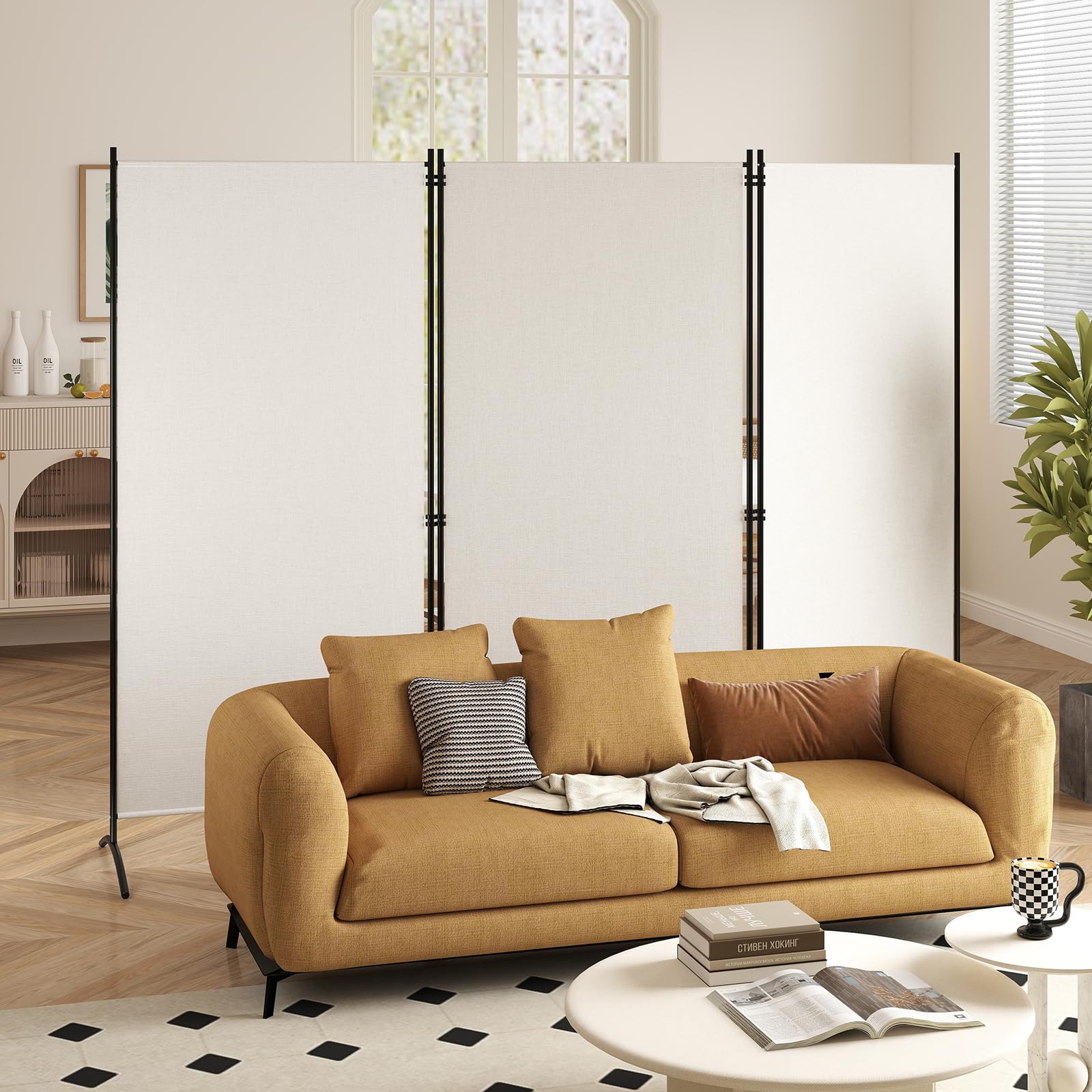 GIANTEX Biombo Plegable con 3 Paneles, Separador de Privacidad 260 x 183 cm, Divisor de Habitación Independiente con Patas, Biombo para Protección Privada (Blanco)