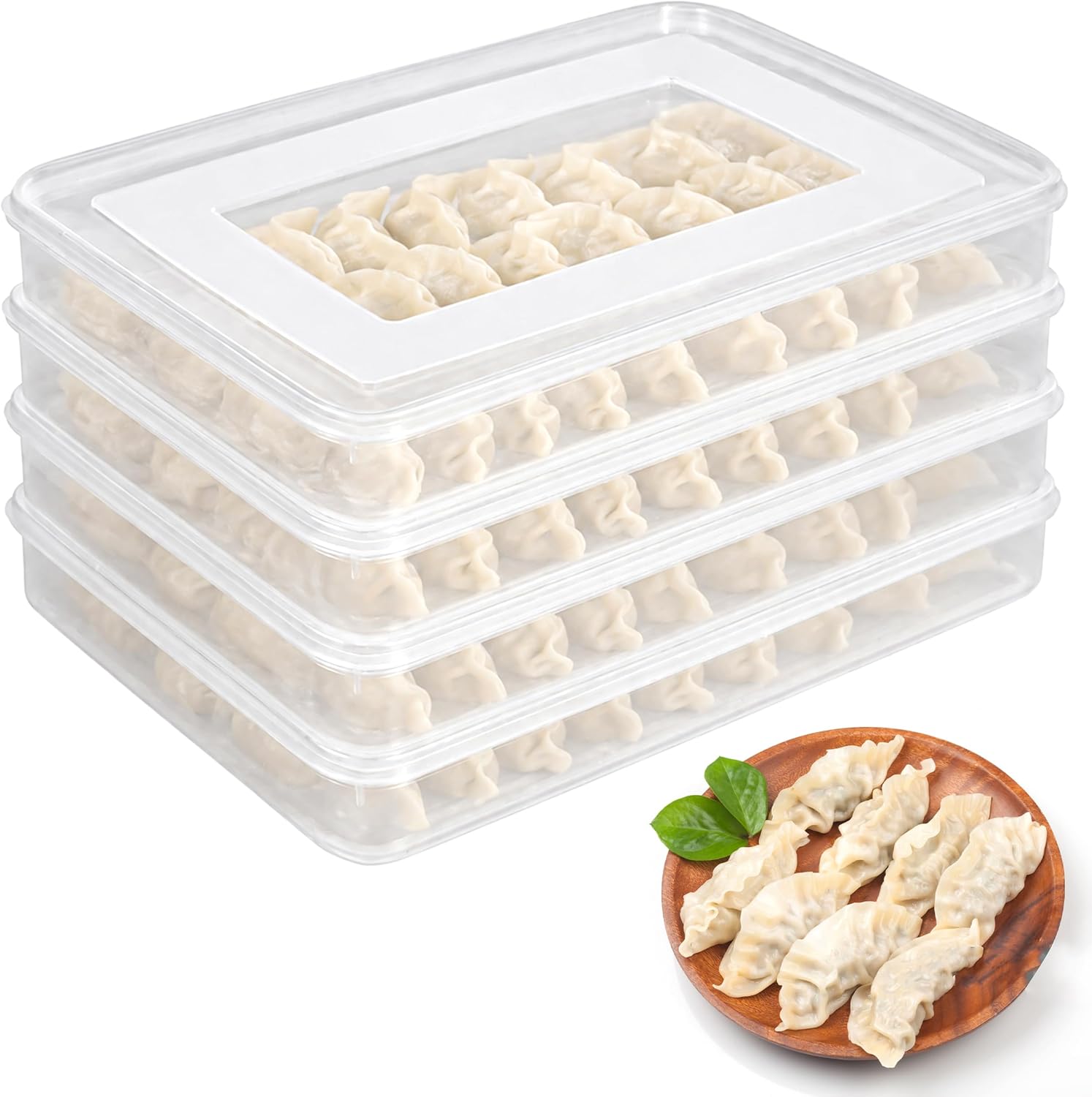 4PCS Dumpling Storage Containers With Lids - Transparent Stackable Fridge Food Box for Kitchen, Large Freezer Case, Airtight Plastic Flat Bins Refrigerator Supply Tray Fruits, Vegetables, Meat Cookie