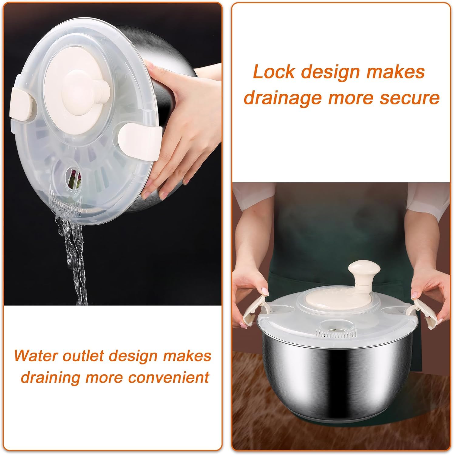 Centrifuga per insalata in acciaio inox da 6 l, per asciugare verdure e bacche, design antiruggine a doppio strato con beccuccio a scarico rapido