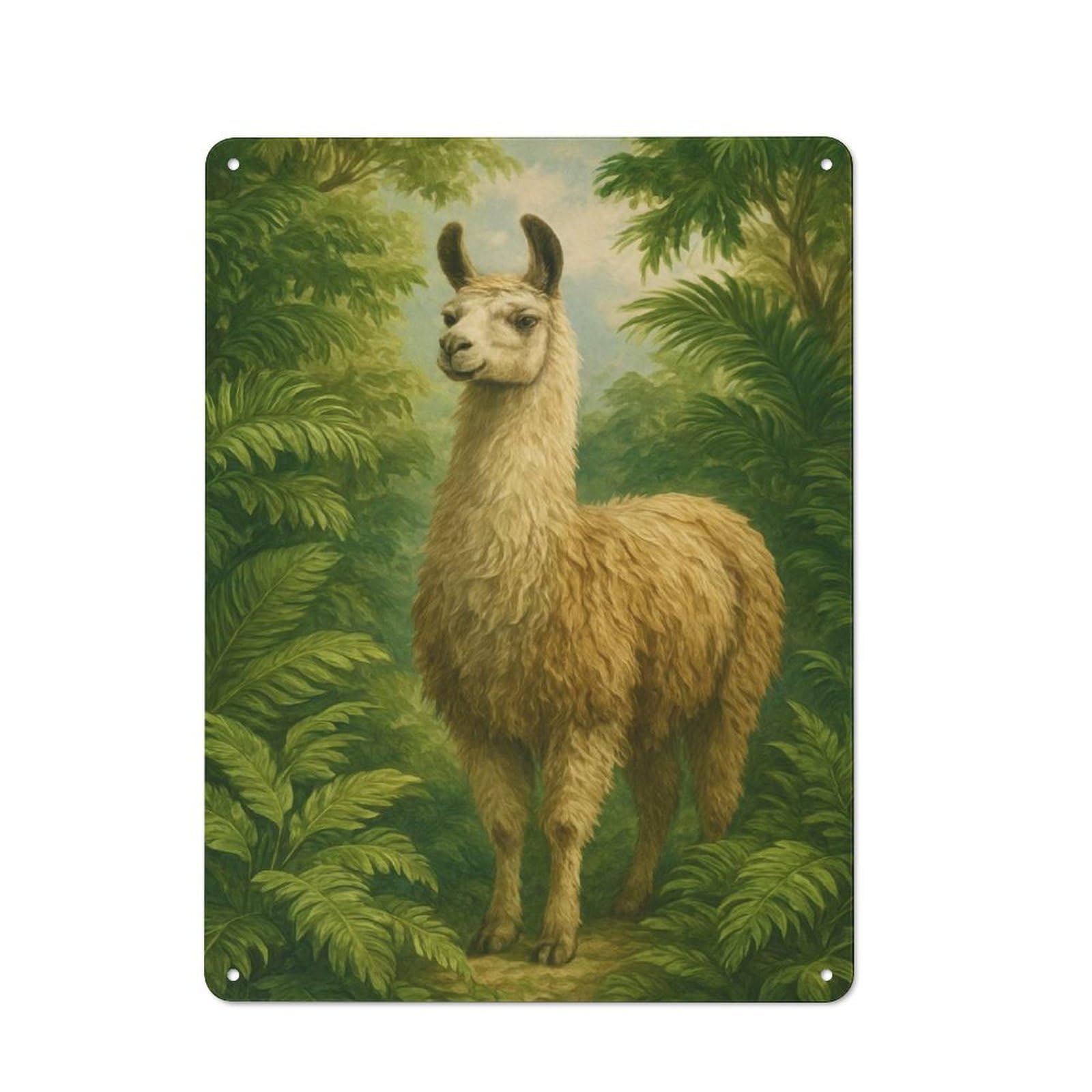 Junmoney Style-24 Llama In The Jungle Painting Retro Tin Wall Plaque 40X30cm For Guest Room Or Hallway, For Vintage Wall Decor Fans, For Themed Room Decoration
