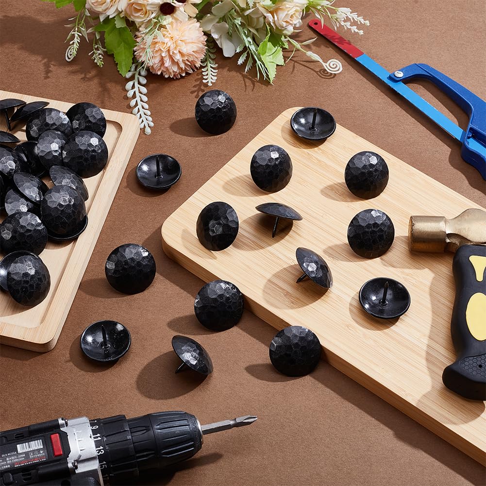 UNICRAFTALE 50 clavos decorativos de hierro con cabeza redonda grande de 27 mm de largo, acabado negro, hechos a mano, rústicos, para muebles de madera, mejoras del hogar, persianas de granja, puerta
