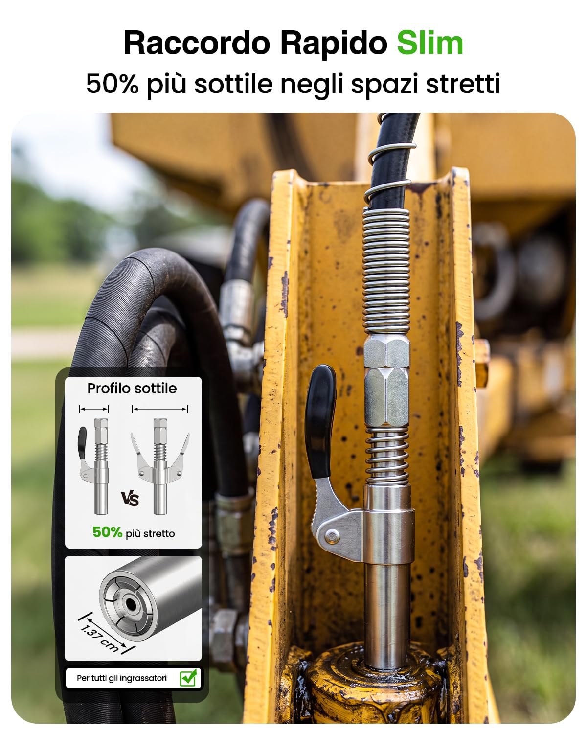 TaskStar Ingrassatore Manuale 8000 PSI, Tubo Flessibile 45cm, 5 raccordi | Capacità 400cc, Raccordo a sgancio rapido, Compatibile Cartucce e Grasso Sfuso, per Auto, Macchinari Agricoli e Officina