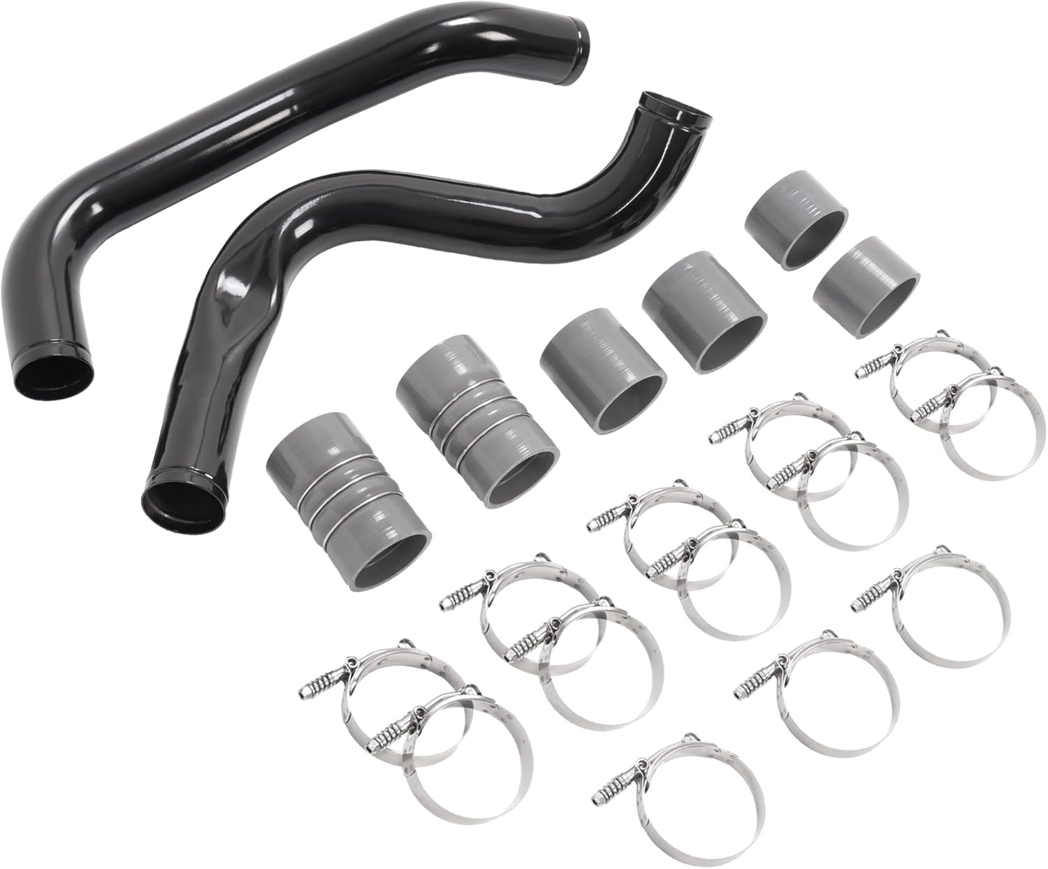ALMULOO Intercooler Pipe & Boot Kit Compatible With 1999.5-2003 Ford 7.3L Powerstroke Diesel Turbo Boost Tubes 409 201 Stainless Steel Rubber Black Powder Coated
