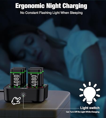 Miniatura 6 de Paquetes de Baterías Recargables de Carga Rápida Mejorados con Control de Luz, Baterías de Controlador Xbox de 4x4080mWh con Base de Carga