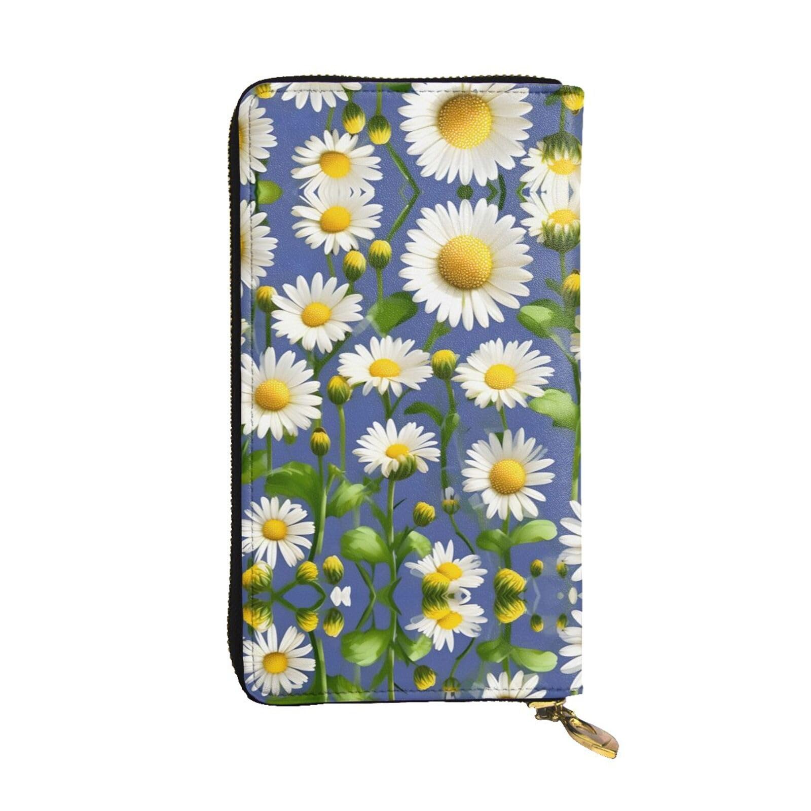 HJLUUFT Spring Daisy Flowers Women'S Wallets,Stylish Women'S Wallet - Simulated Leather, Metal Zipper, Slim And Compact,Clutch Wallet For Women