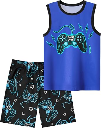 PASHOP Boys Pajamas Little Big Boys Summer Pajamas Tank Tops & Shorts Cool Pjs Set Kids Sleepwear Outfits Size 8-12