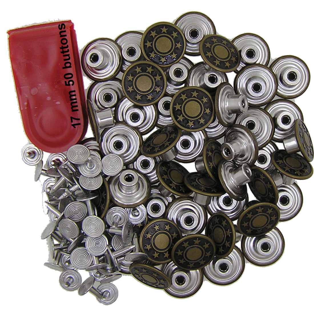 17 mm No-Sew Bachelor Stars Brass 50 Jean Tack Buttons