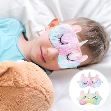 2PCS Kids Eye Masks for Sleeping, Plush Kids Sleep Mask | Cute Unicorn Eye Mask, Soft and Comfortable, Kids Eye Mask for Girls Kids
