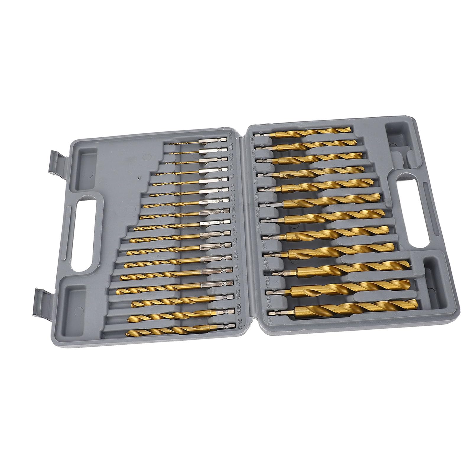 Set di Punte per Trapano a Percussione, 29 Pezzi da 5 64 a 1 2 Punte Elicoidali in Titanio HSS 1/4 Pollici Gambo Esagonale con Anelli Limite Custodia per Legno Acciaio Metallo Plastica