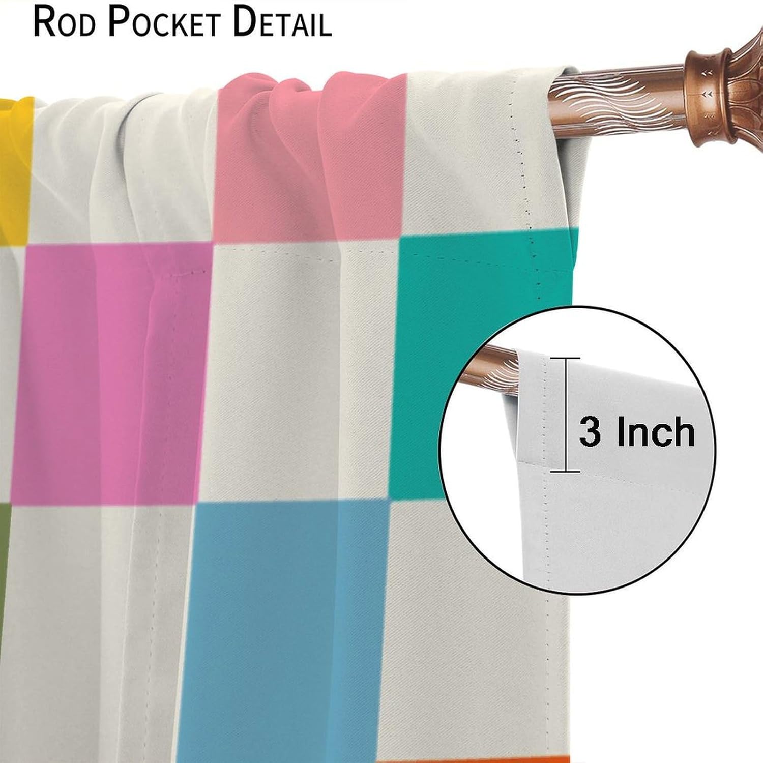 Colorful Plaid Curtains, Abstract Modern Geometric Rainbow Grids Checkered Pattern Blackout Print Rod Pocket Window Drapes for Bedroom Living Room 42x45in
