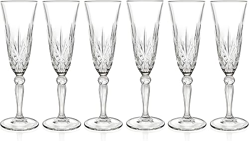 Miniatura 1 de Barski - Vaso de flauta tostada, champán, juego de 6 vasos de cristal de flauta - Flautas de tostado de boda - Diseñado - 5.4 onzas - Fabricado en