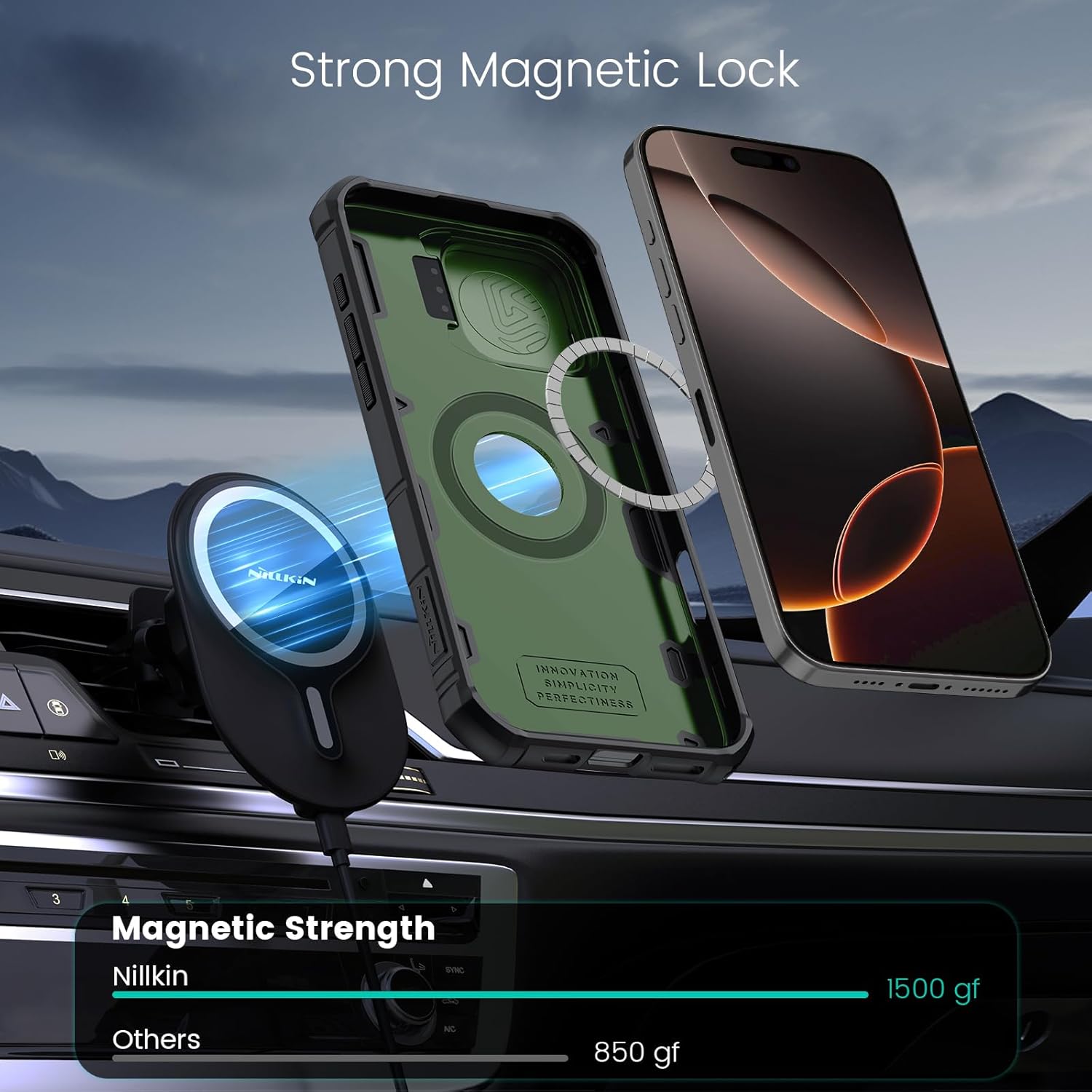 Nillkin Magnetic for iPhone 16 Pro Max Case, Compatible with MagSafe, Military-Grade Case with Invisible Kickstand & Camera Cover, Heavy Duty Magnetic Phone Case for 16 Pro Max 6.9 inch, Green