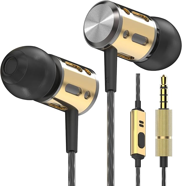 Betron AX1 Earphones Wired in Ear Headphones with Microphone Mic Noise Isolating Earbuds Deep Bass Carry Case 3.5mm Jack S/M/L Ear Bud Tips