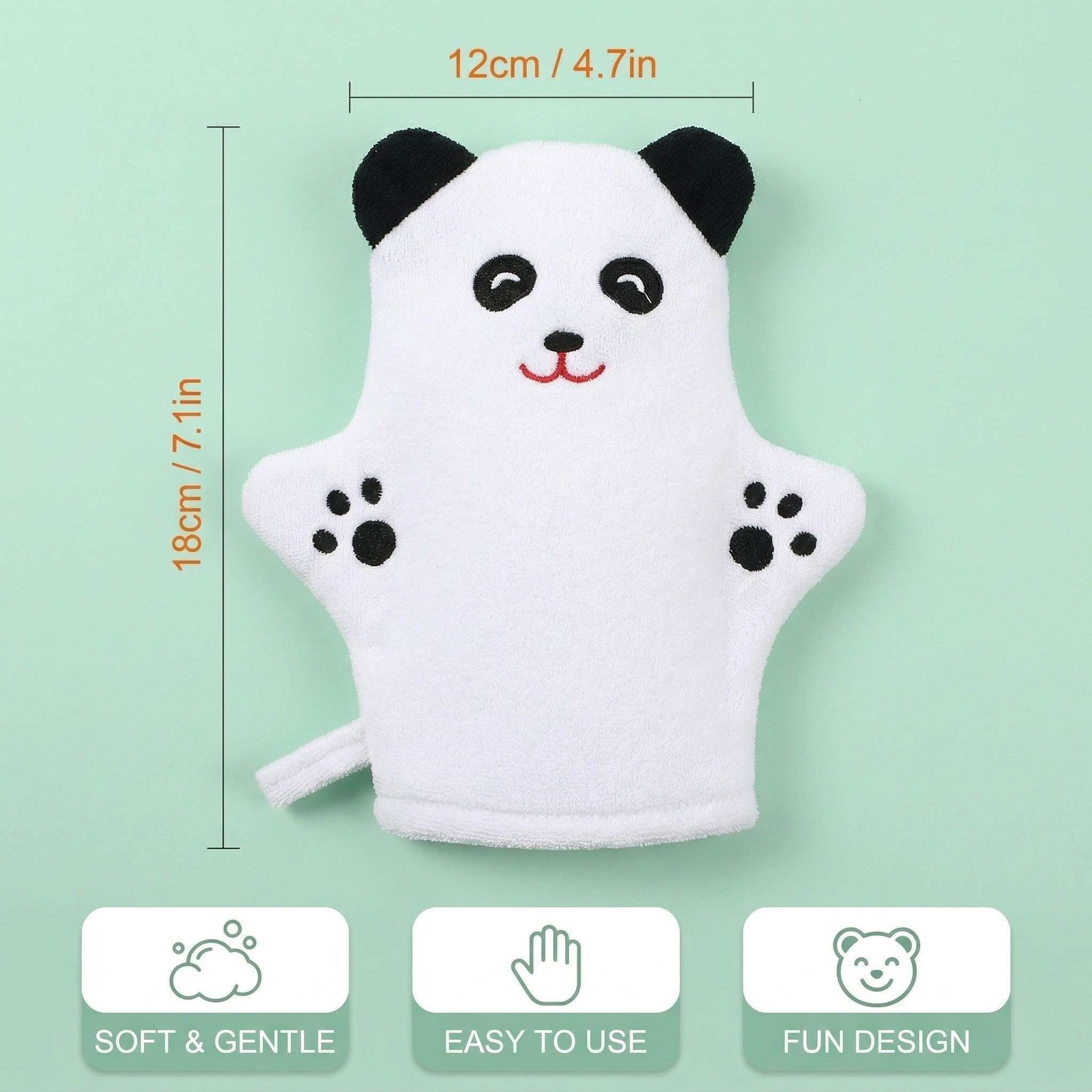 Lot de 3 Gants de Toilette Bébé en Coton, Gants de Toilette Enfant avec Motifs Animaux (Ours, Singe, Poussin), Gant de Toilette Marionnette Rigolo pour le Bain et la Douche, Doux et Absorbant