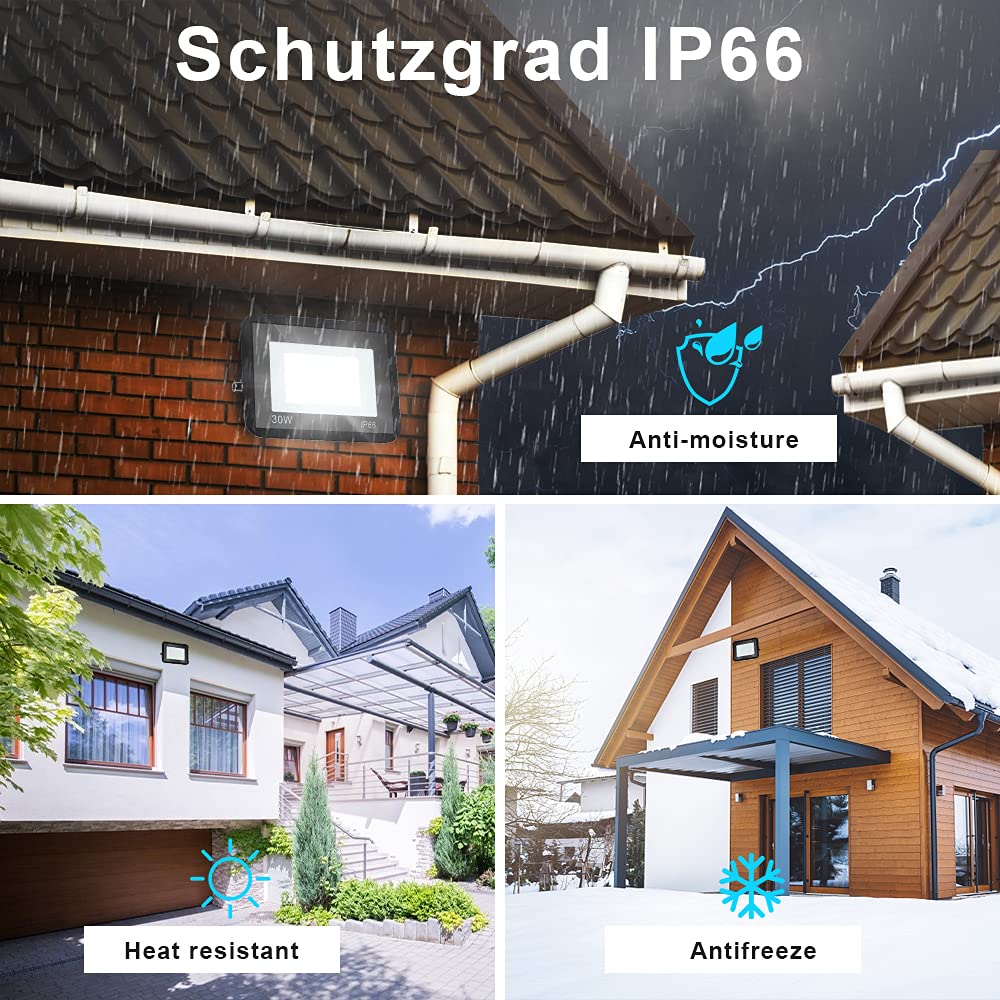 LED Strahler Außen, 20W Fluter Scheinwerfer, Wasserdicht IP66, Wandbeleuchtung Flutlicht 230V, Superhell Kaltweiß Außenstrahler 1700LM 6000K Beleuchtung Außenlampe