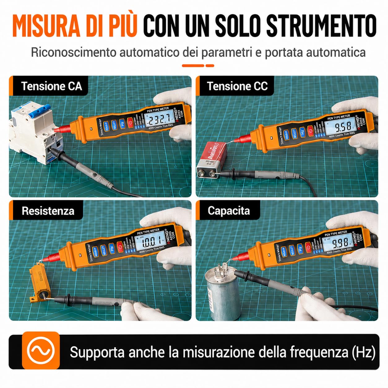 VOBOR Tester di Tensione Senza Contatto, Misura Tensione AC/DC, Resistenza, Diodo, Continuità, Rilevamento Filo Vivo/Nullo, Penna Multimetro Digitale con Retroilluminazione e Torcia