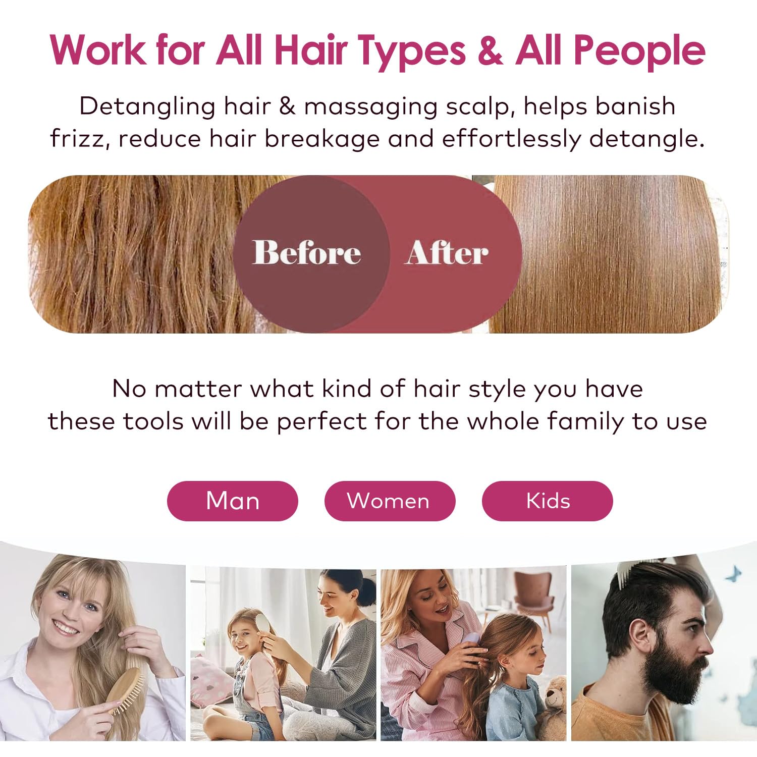 Travel Mini Sandalwood Hair Brush Comb for Women & Kids, Melous Wooden Bamboo Anti-Static Detangler Brush Massage Scalp Comb for Hair Growth - Image 7