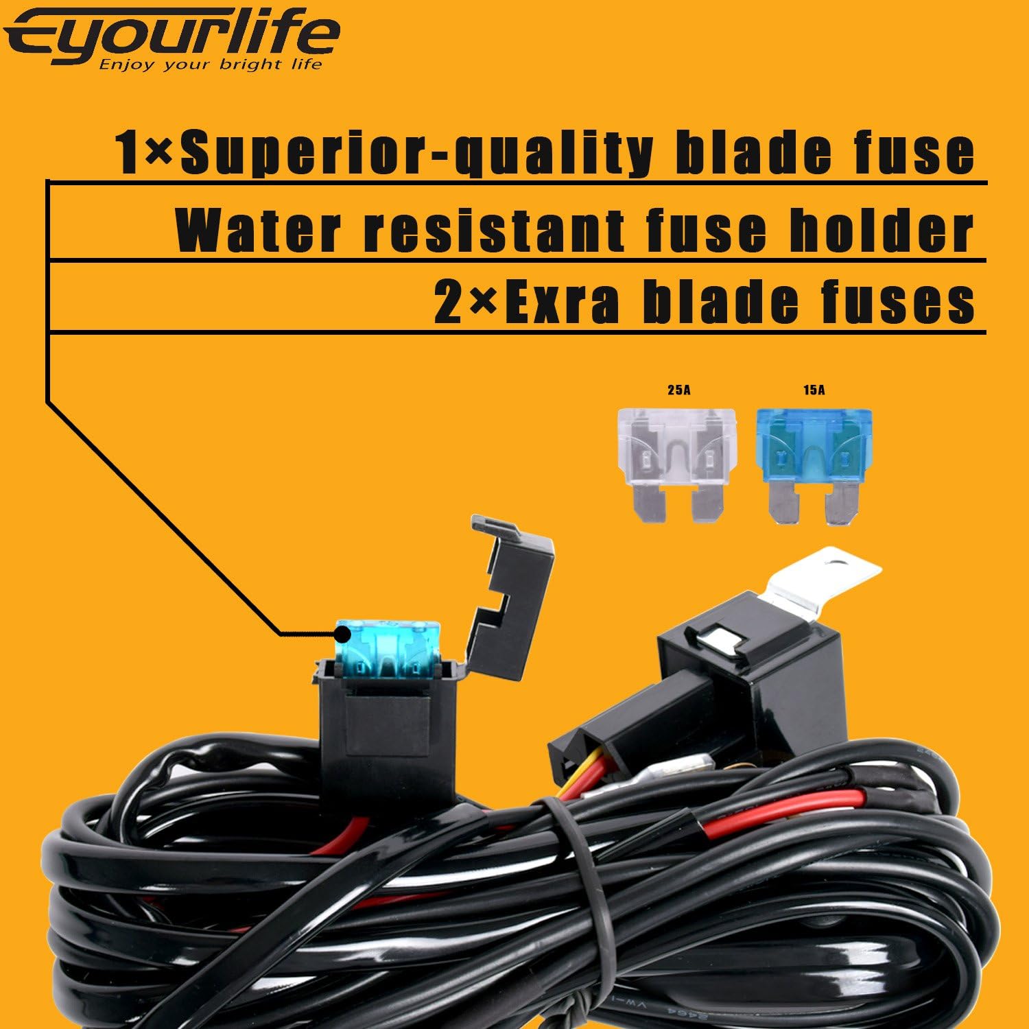 180W Cablaggio Fendinebbia con Interruttore 12V 40A per 2 lampadine LED connettori DT con portafusibili impermeabile per SUV ATV e camion fuoristrada