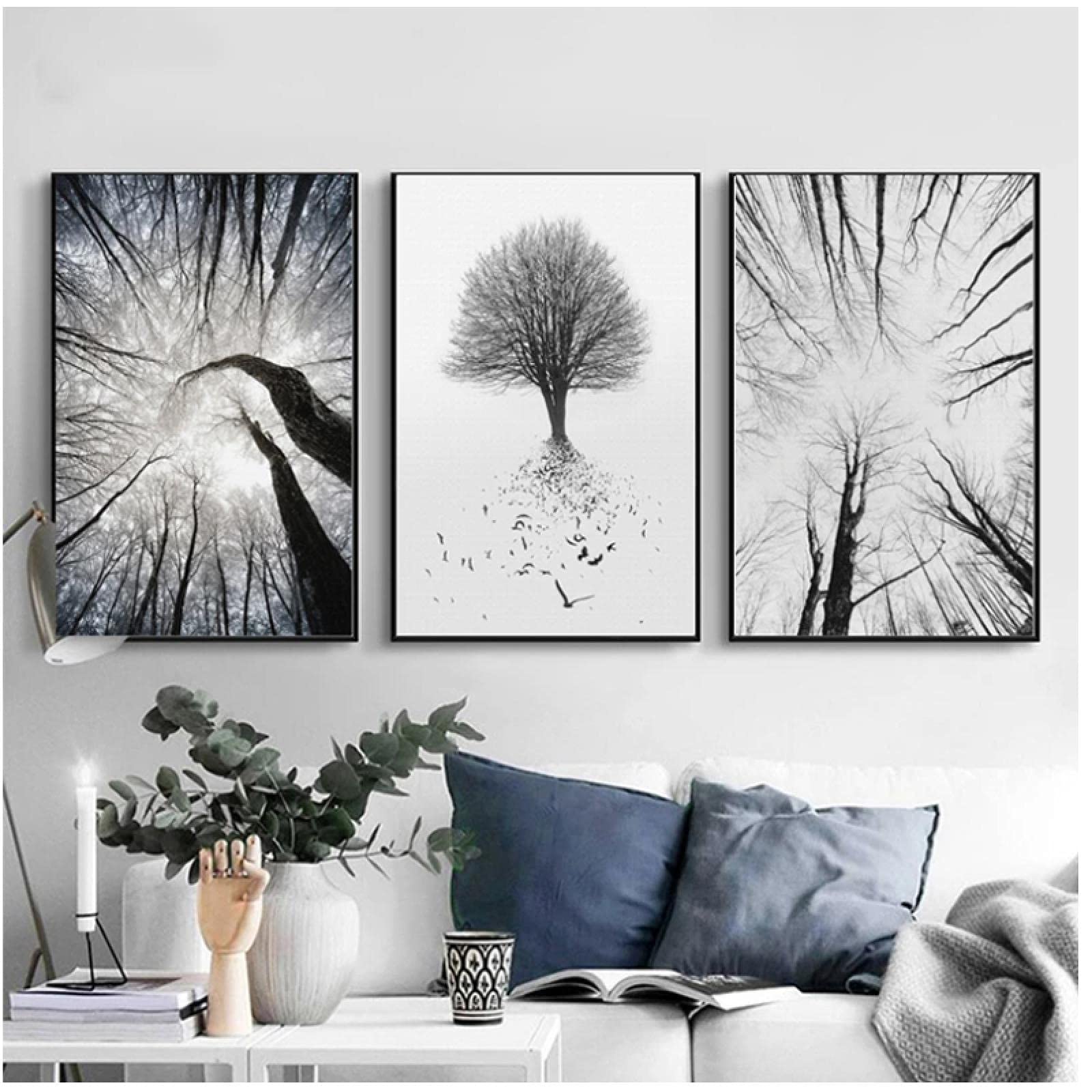 Canvas Printing, Abstract Black White Minimalist Tree Sky Posters And Prints Creativity Wall Art, Living Room Home Decor 11.8”x15.7”(30x40cm)No Frame 3pcs