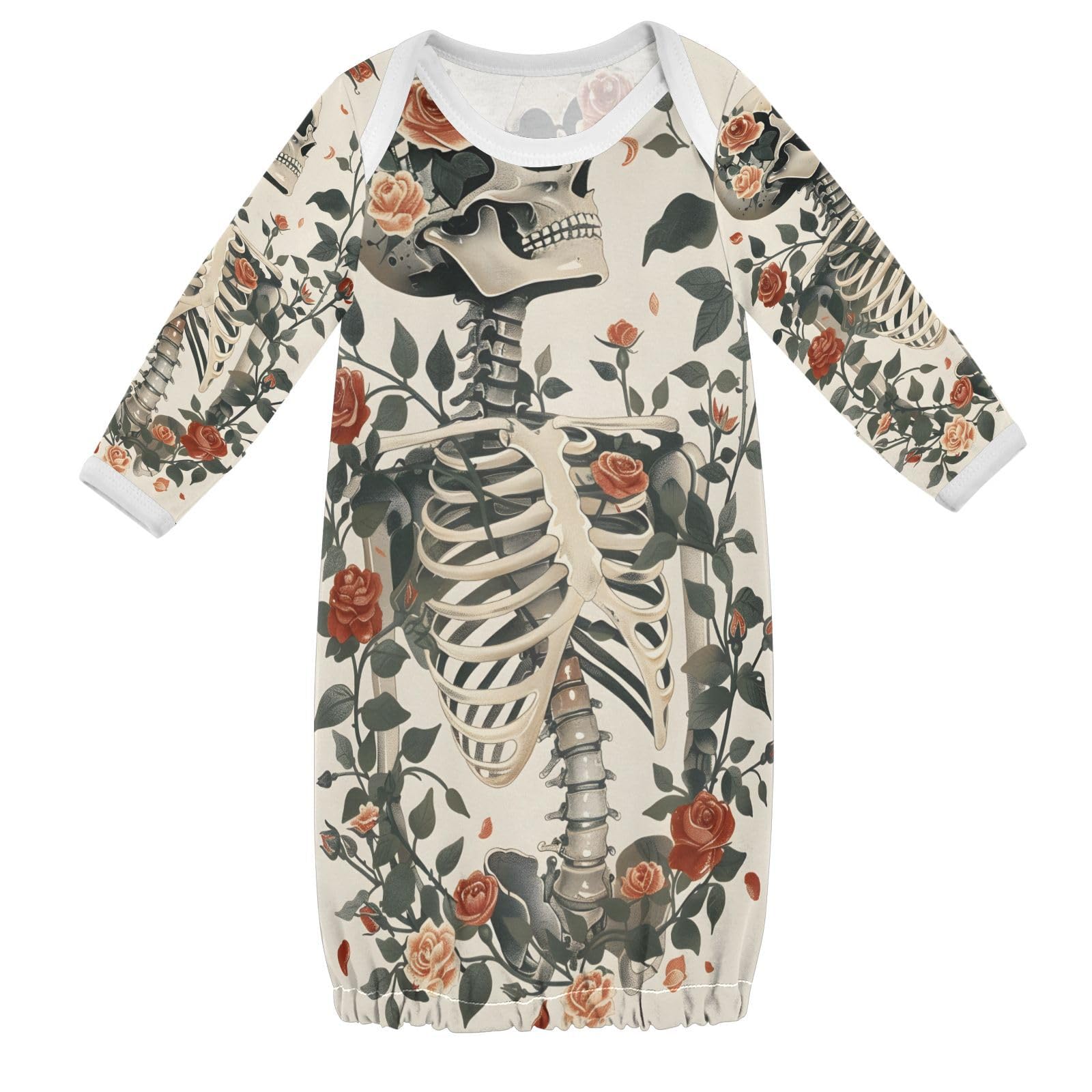 senya Nightdress Sleeper Gown Long Sleeve Nightgown Pajamas Skeleton Roses for 3-12 Months