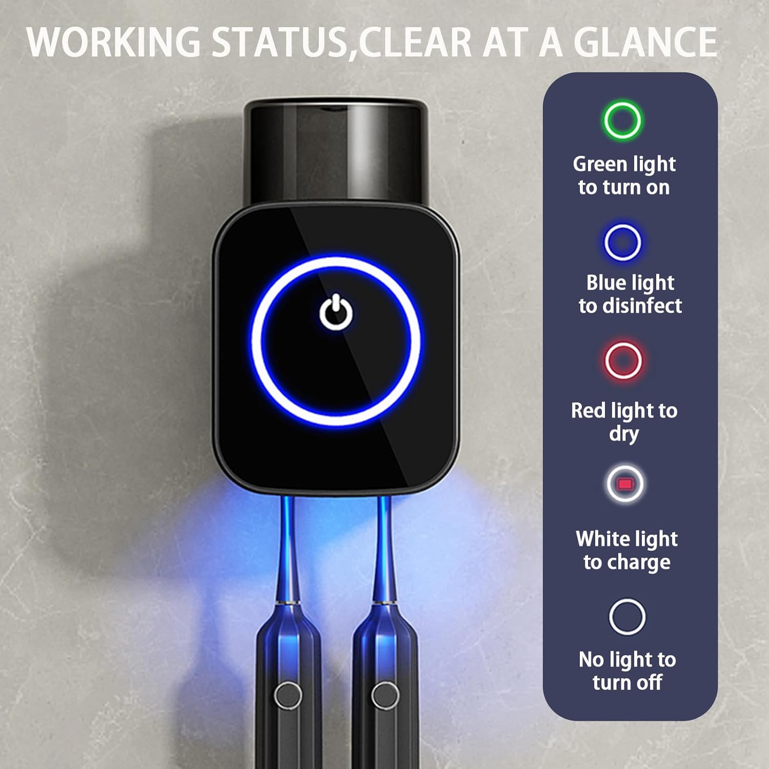 Bathroom Toothbrush Holders - Smart Drying and Cleaning, Solar Charging, Small Toothbrush and Cup Storage Rack, Stylish Bathroom Decor and Accessories for Home and RV (Gray) - Image 3