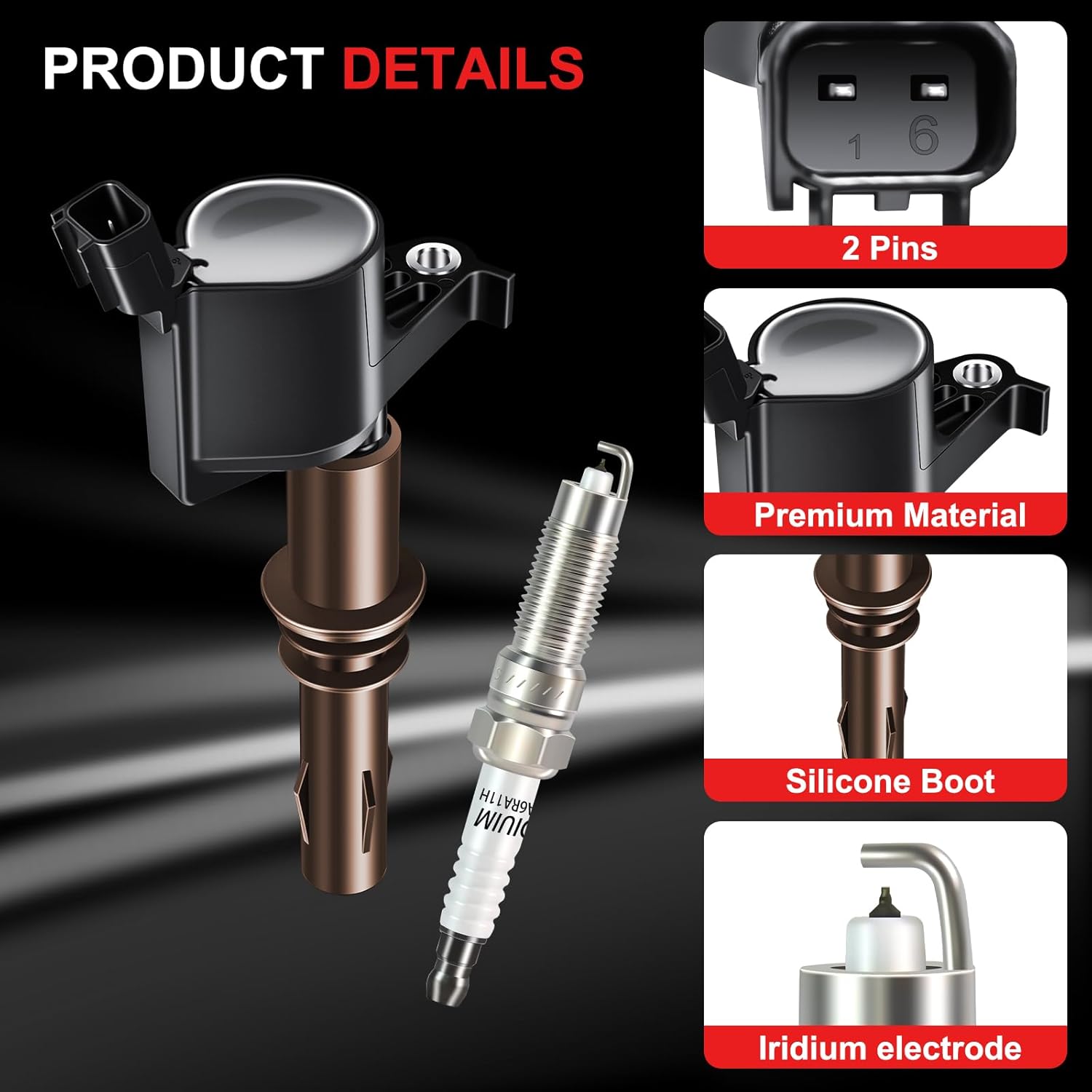 DG521 Ignition Coils Pack Spark Plugs Fits for Ford F-150 V8 4.6L 2009-2010, F-150 V8 5.4L 2008-2010, Expedition V8 5.4L 2008-2014, Mustang Explorer F-250/F-350 Super Duty 2008-2010