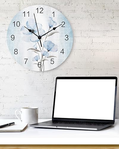Miniatura 6 de Reloj de pared silencioso sin tictac para la cocina del hogar, reloj de pared con flores azules retro degradadas de 10 pulgadas, funciona con pilas,