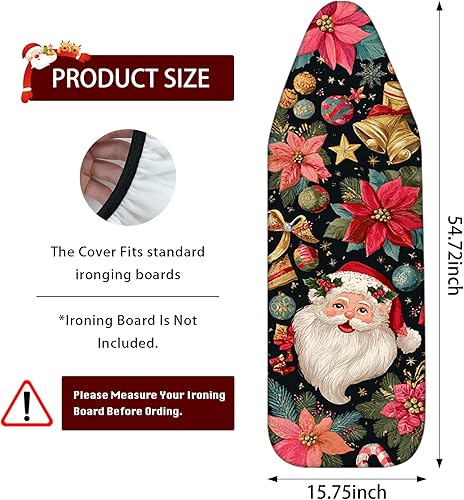 Miniatura 3 de Nuxovilar Funda para tabla de planchar de poliéster con diseño de Papá Noel de Navidad de 15 x 54 pulgadas, almohadilla para tabla de planchar para