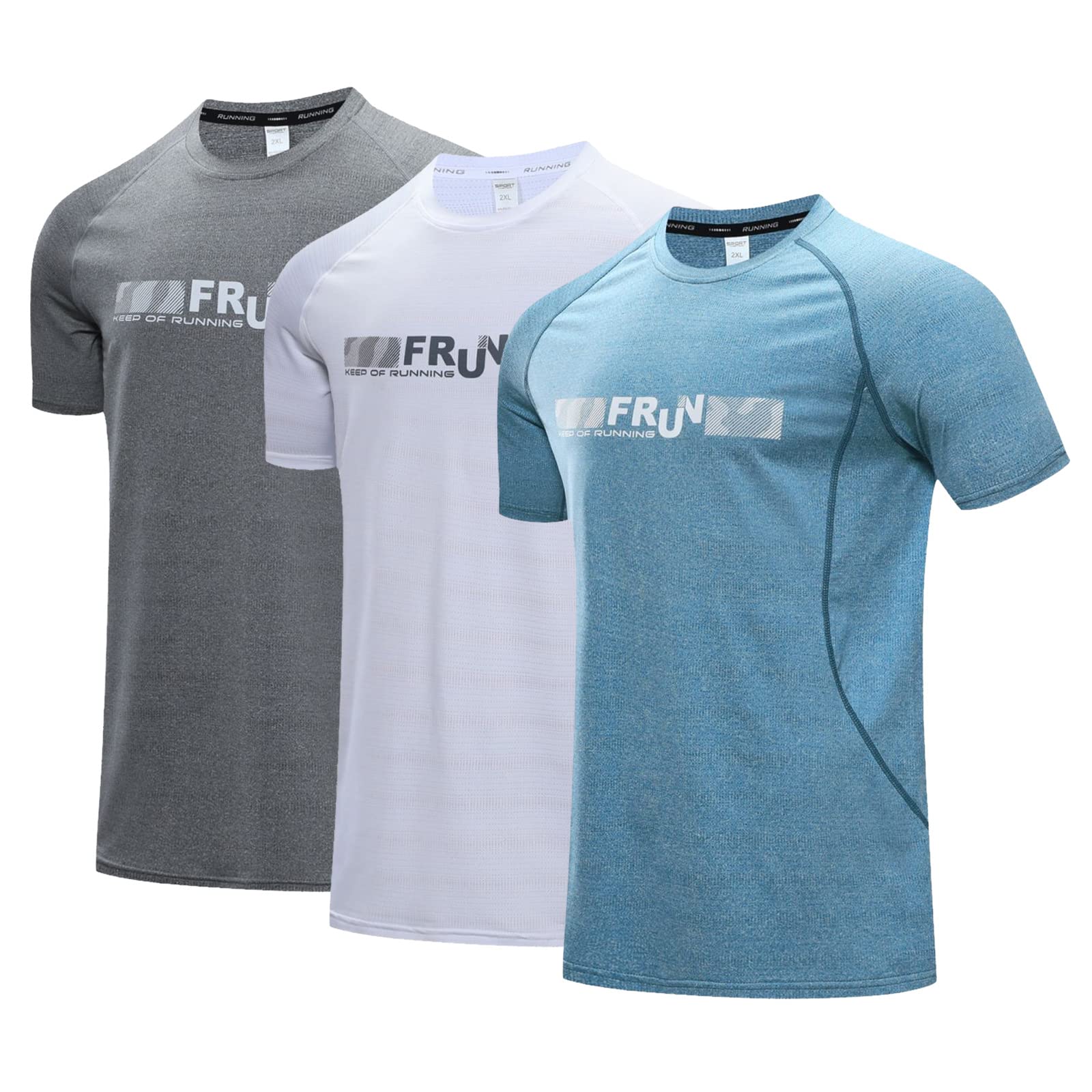 BOOMCOOL Men's Workout Shirts 3 Pack Dry Fit Moisture Wicking Short Sleeve Mesh Athletic T-Shirts Gym Clothes Running Shirts