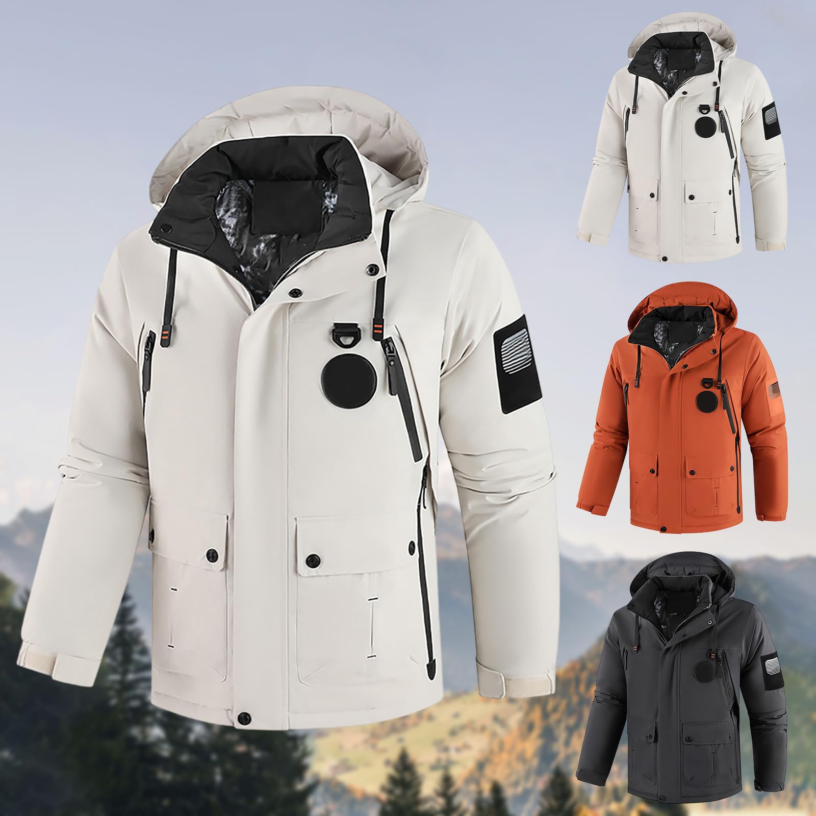 Giacca da Montagna Calda Invernale Giaccone Neve Cappotto Snowboard in Pile Giubbotto Sci con Cappuccio Impermeabile Invernali Antivento Giacce Parka Jacket Per Escursionismo, Trekking