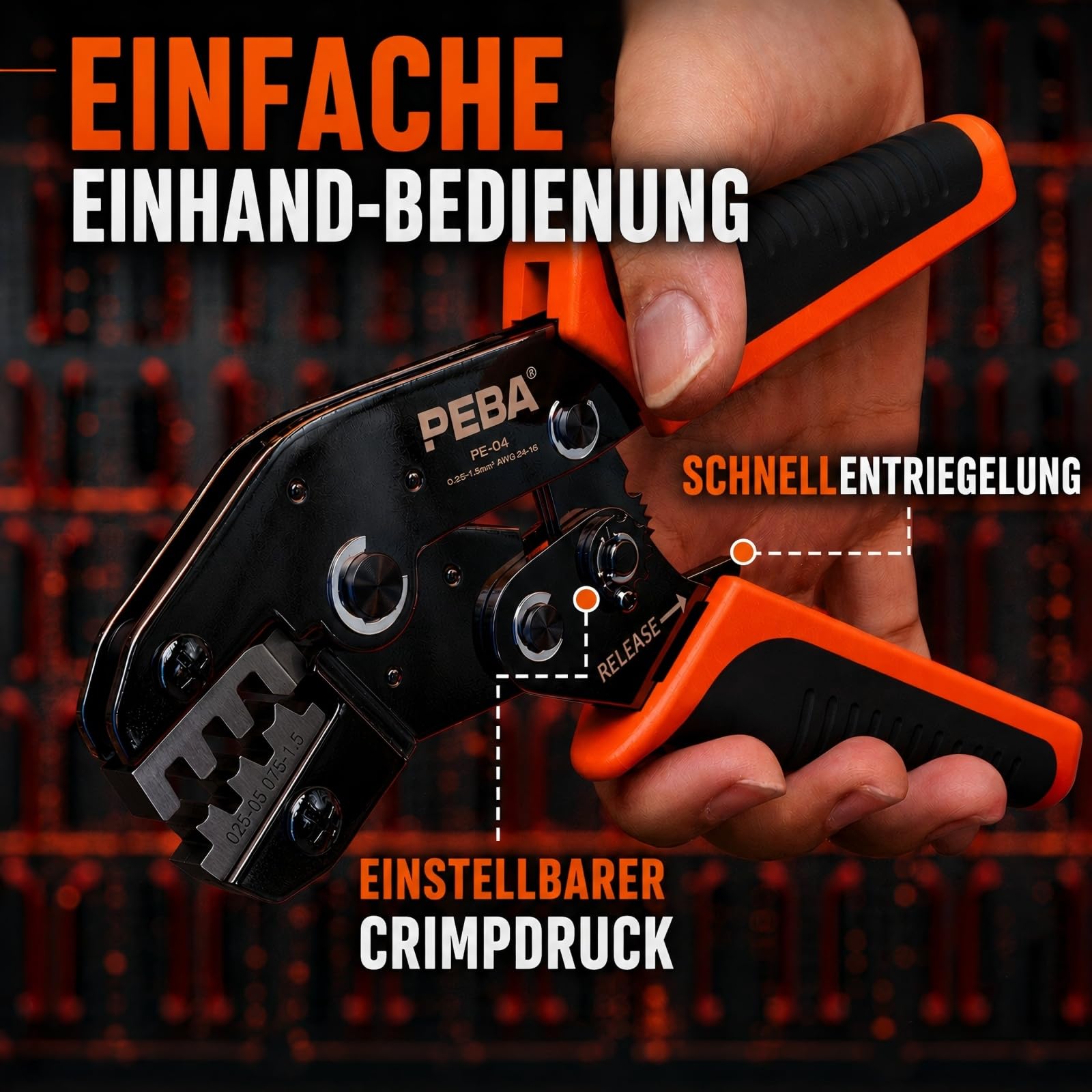PEBA Crimpzange Flachsteckhülsen Set, 20 Arten 2,8/3,9/4,8/6,3mm Flachsteckhülsen, Crimpzangen für 0,25-2,5mm² Flachsteckhülsen/kabelschuhe Flachstecker, mit Abisolierzange, Flachsteckhülsenzange