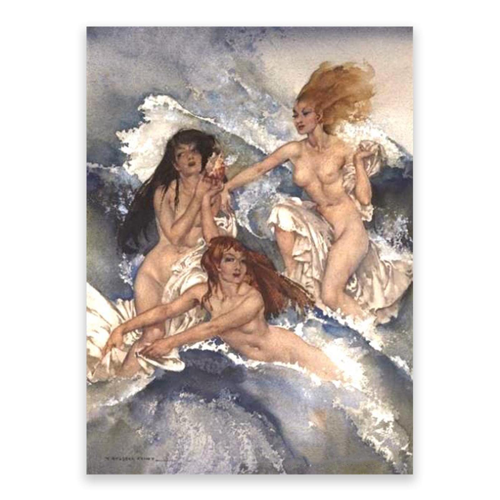 IKYE Cuadro. Impresión sobre Lienzo de William Russell Las Sirenas. Famoso Cartel de Arte de Cuadros clásica. reproducción de Imagen en Lienzo Arte para Pared 60x96cm (23.6x37.8in) Enmarcado