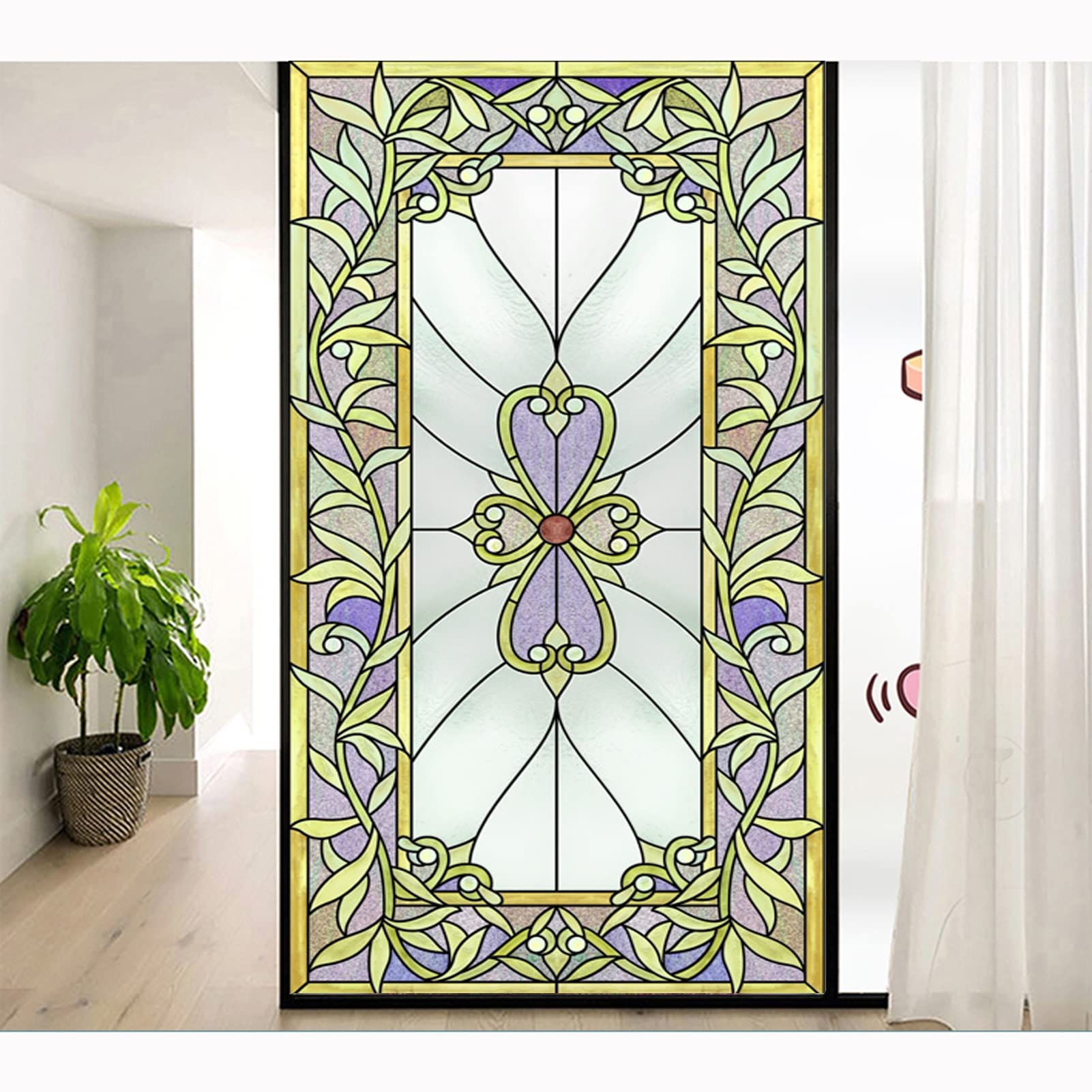 Vitrail Film Occultant Fenêtre,Film Fenetre Anti Regard, FFilm Dépoli Opaque 3D, Film Non Adhésif Electrostatique Vitre, Idéal pour Chambre, Bureau, Cuisine, Maison,Translucent b,80x200cm