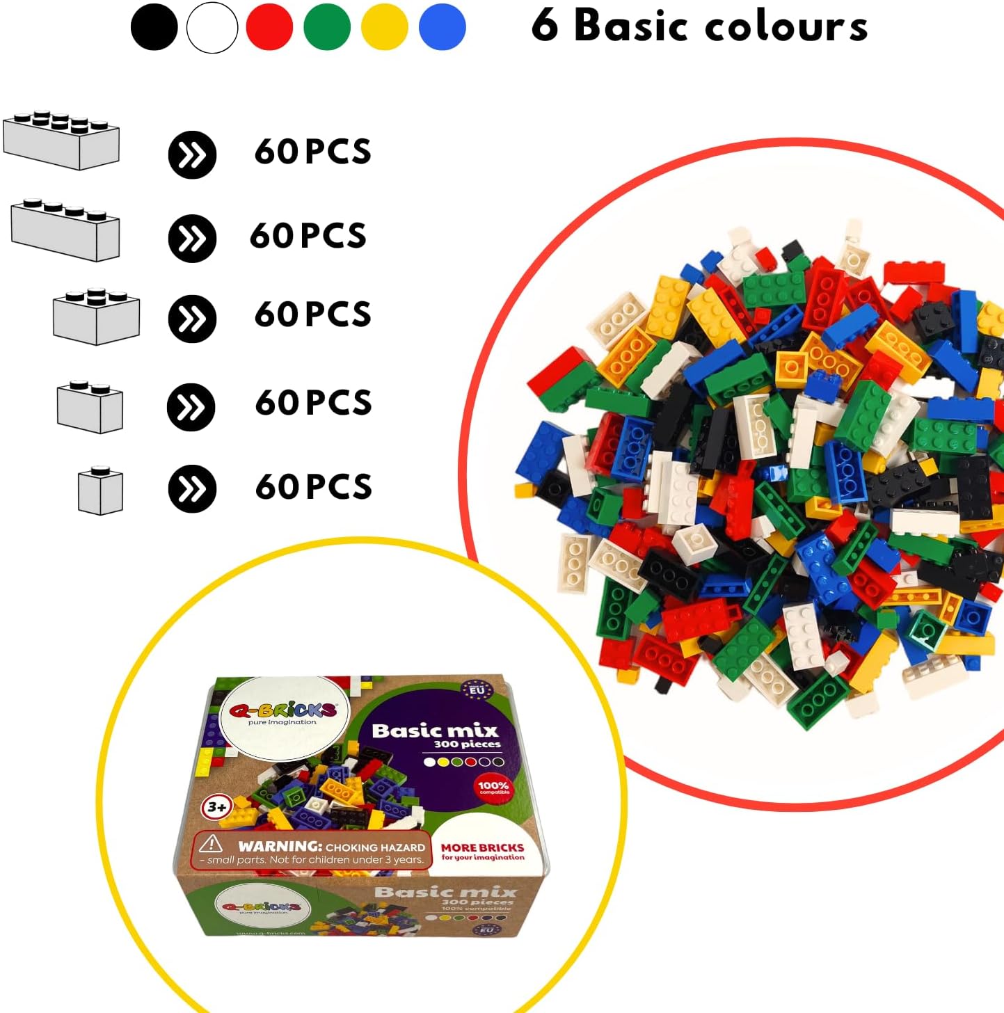 Building Bricks Classic - Building Bricks Set Compatible with Major Brands - 300 Piece Box, Loose Pack, Assorted Colors Special - Packed in a Reusable Box image 3