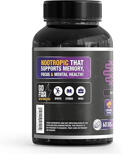 Miniatura 2 de Suplemento de refuerzo de memoria nootrópicos - (60 cápsulas) - Melena de león, Ashwagandha, Omega 3, L-teanina - Sin gluten y alfa GPC - Impulsa la