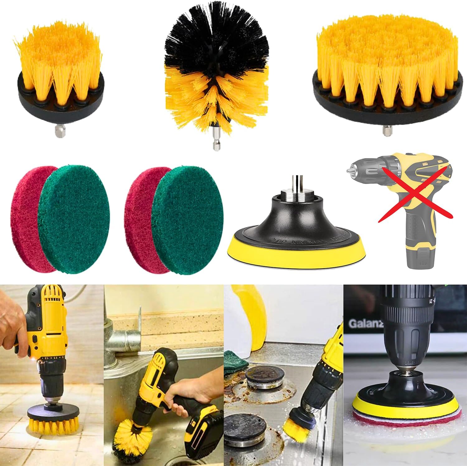Drill Brush Attachment Set Power Scrubber Brush Cleaning Kit All