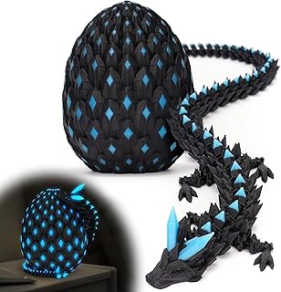3D Printed Dragon with Glowing Egg - Articulated Dragon Toy for Kids & Adults, Neon Glow in The Dark 3D Printed Toy Set - ...