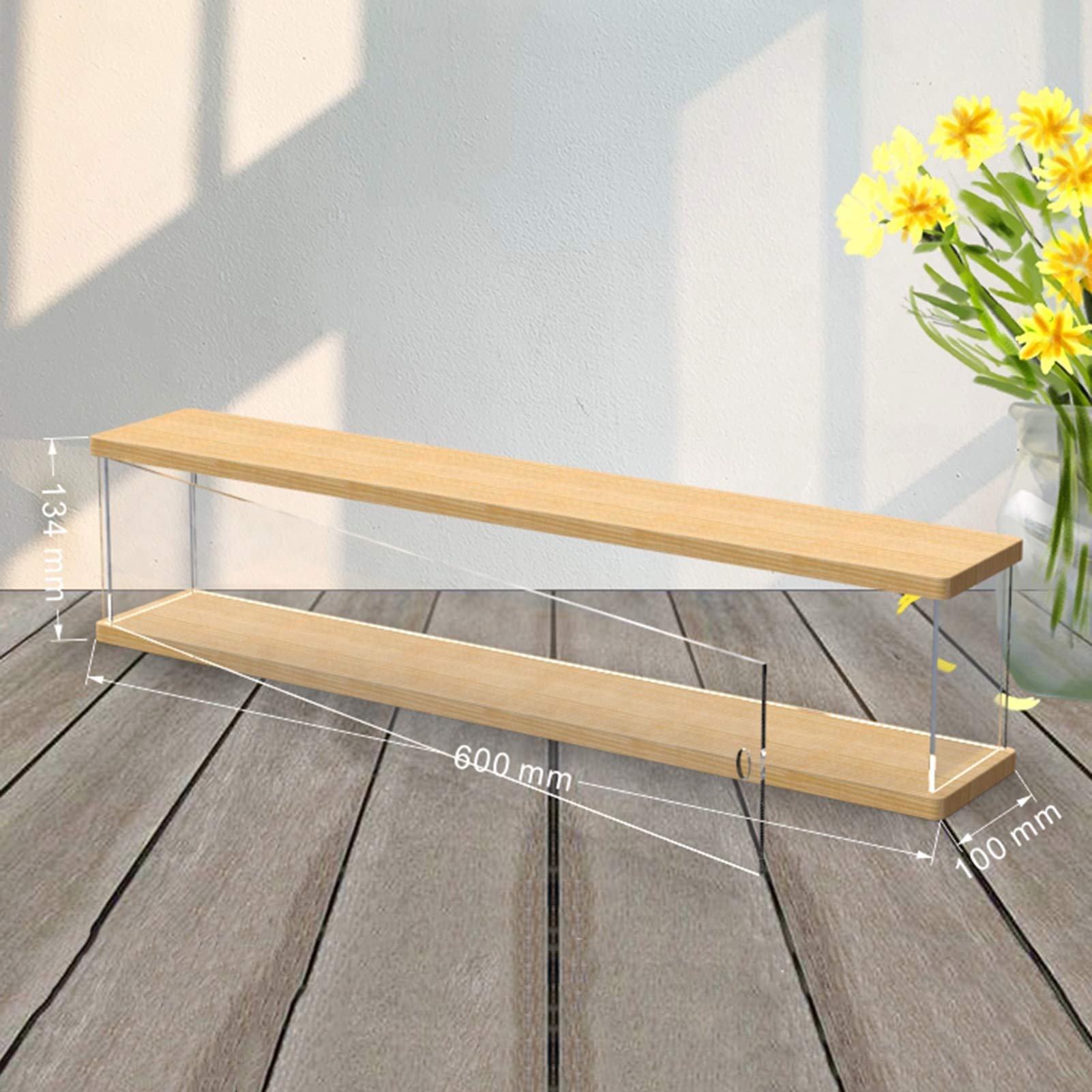 Akrylowa gablota ekspozycyjna, Akrylowa gablota do sztaplowania z drewnianą podstawą i bocznymi drzwiami, przezroczysta w wielu rozmiarach(Clear,60X10X37.8CM)