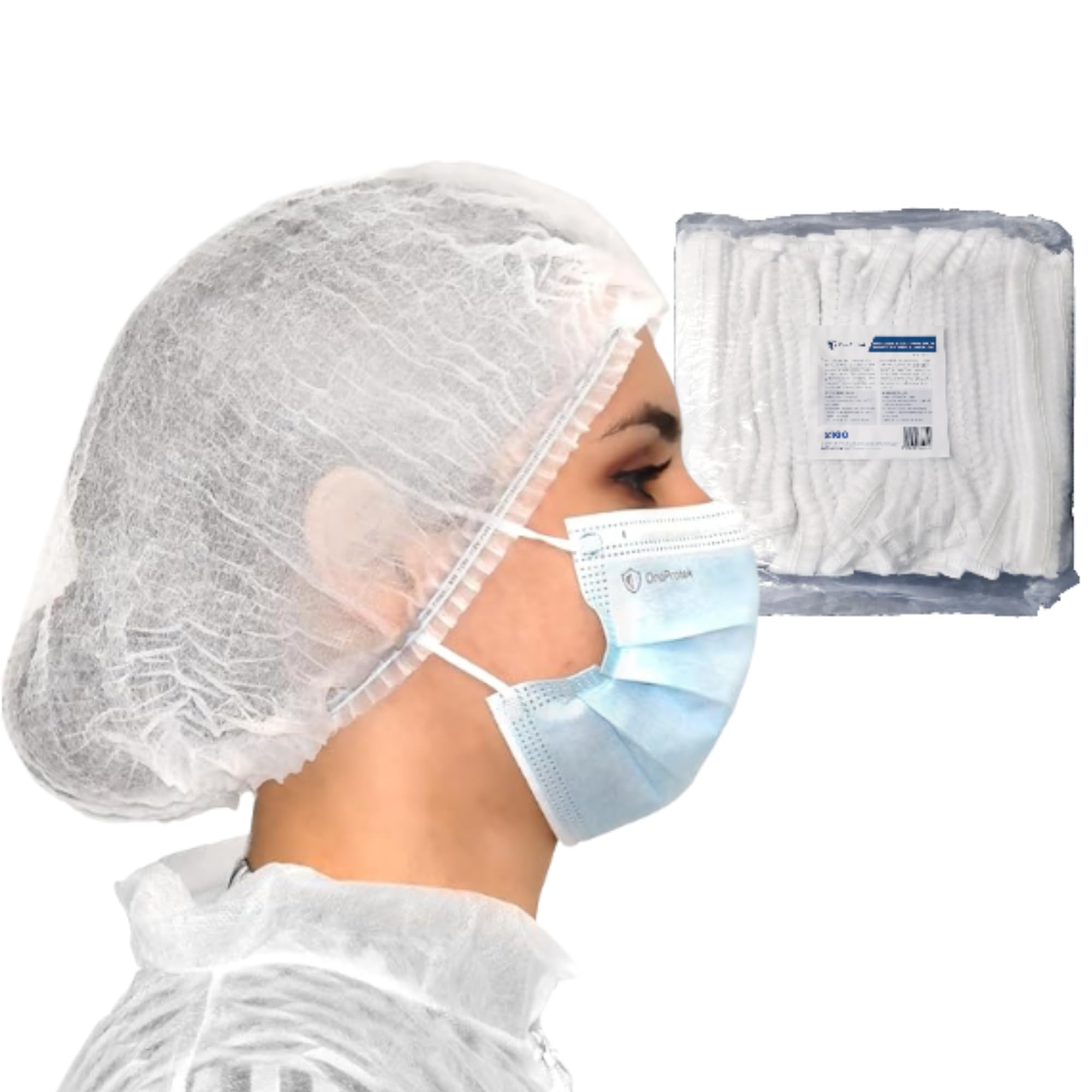 Disposable Bouffant Caps (100 Pack) - White Hair nets 21" - Non-Woven Head Cover
