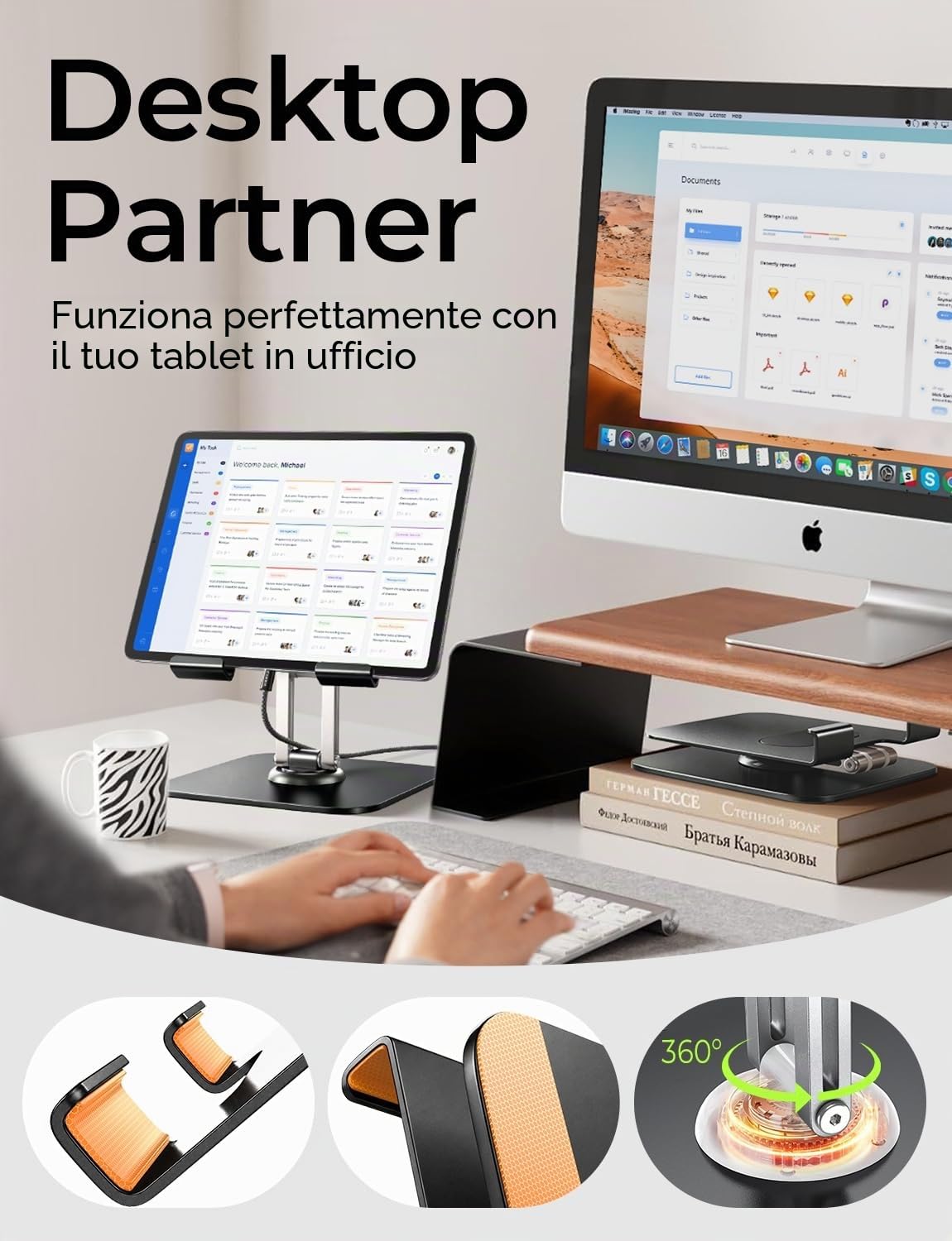 LISEN Supporto Tablet iPad da Tavolo per Kindle Paperwhite 2025, Supporto iPad 11 10 Generazione 12.9”