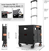 Vista 8 de Carrito de utilidad plegable, cajón portátil plegable, carritos rodantes con ruedas, cesta de transporte con tapa magnética, cubierta telescópica